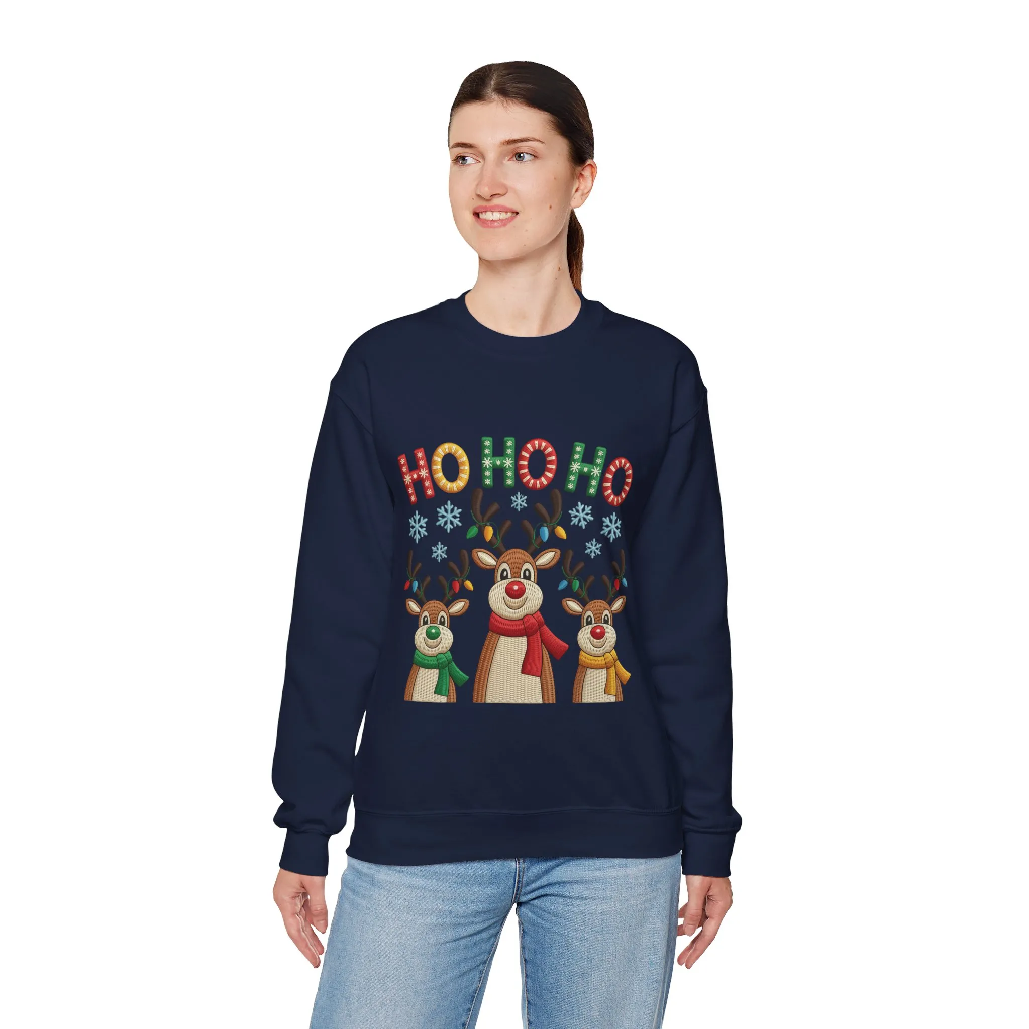 Ho Ho Ho Reindeer Christmas Sweatshirt, Cute Holiday Pullover for Women - Image 15