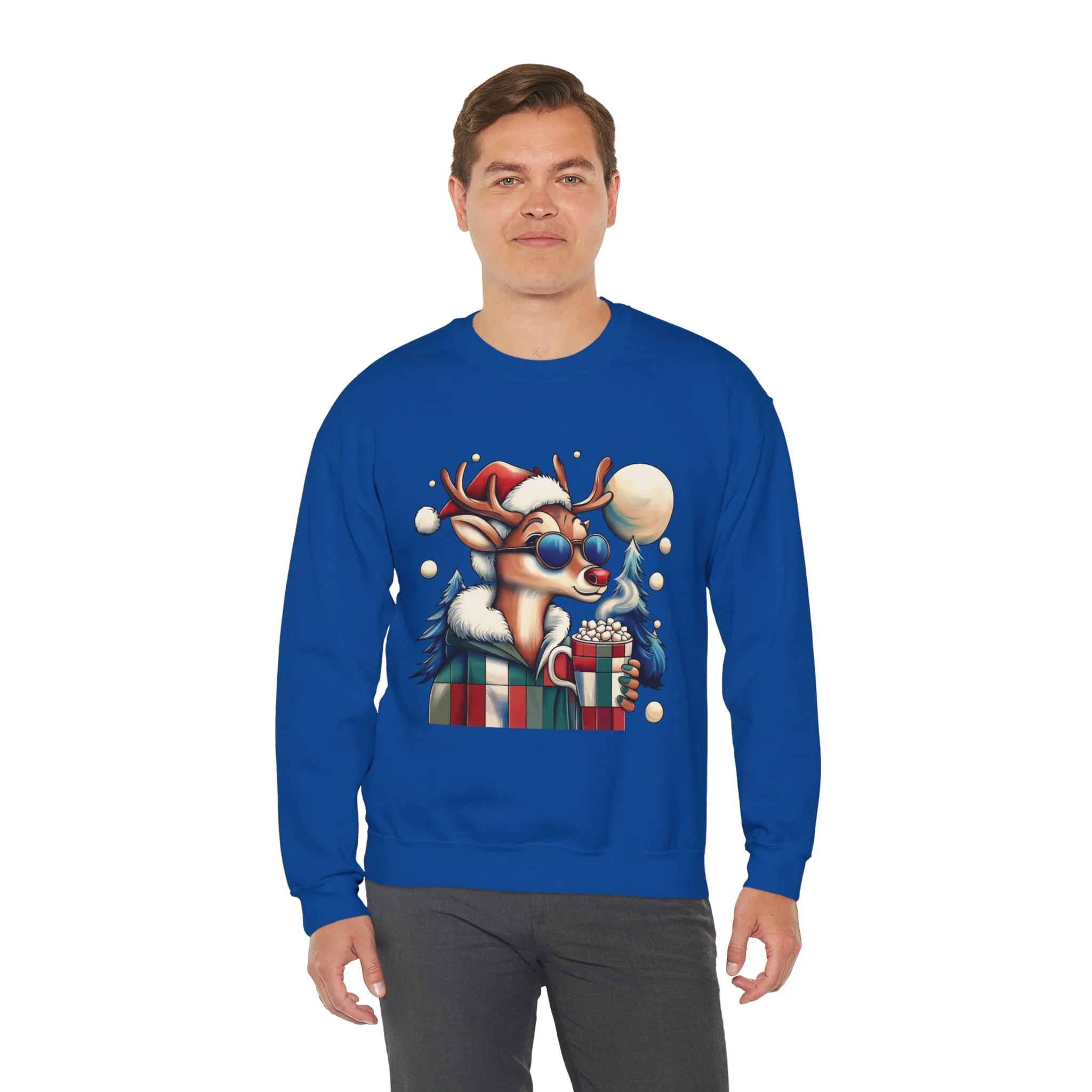 Cool Reindeer Christmas Sweatshirt, Funny Holiday Pullover for Men, Men's Heavy Blend™ Crewneck Sweatshirt - Image 18