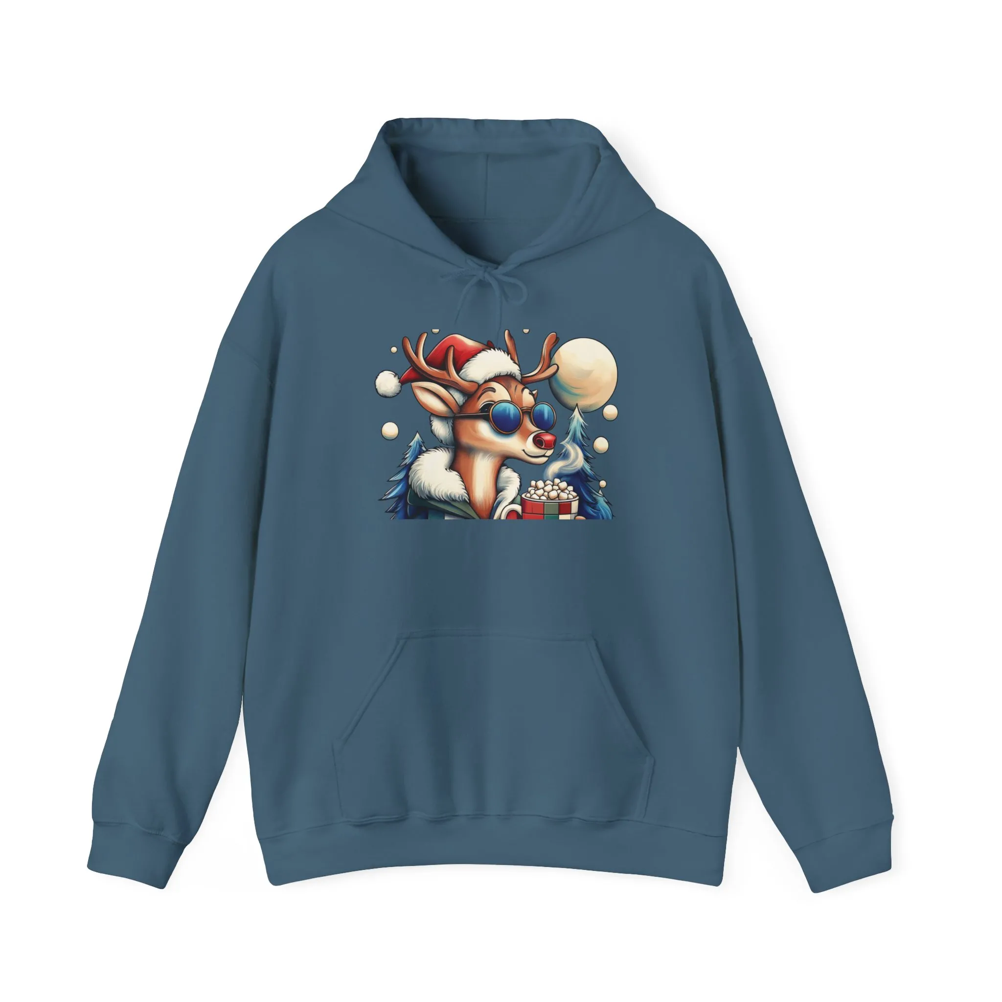 Cool Reindeer Christmas Hoodie, Funny Holiday Hot Cocoa Pullover for Men - Image 17