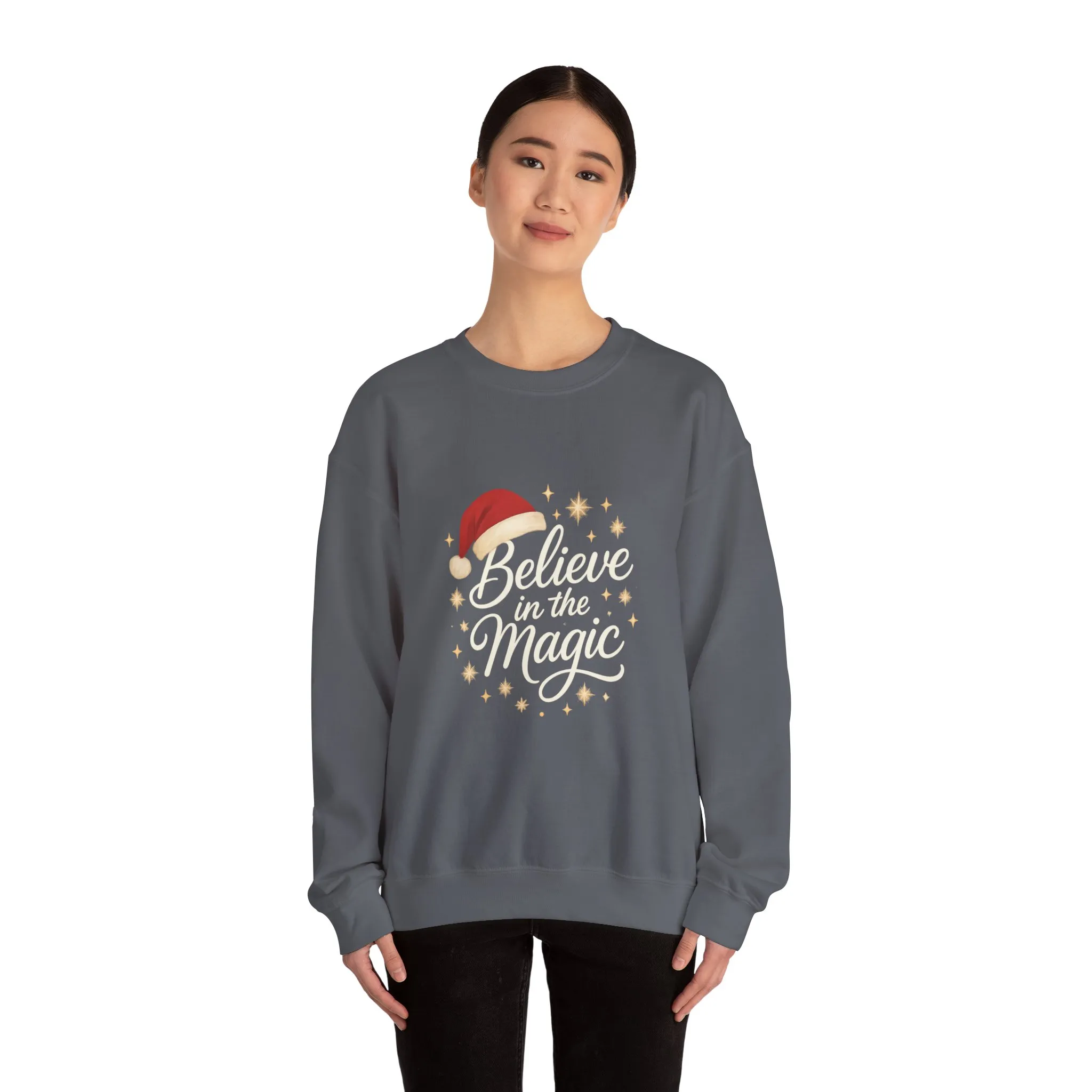 Believe in the Magic Women's Christmas Shirt, Santa Hat Holiday Cozy Sweatshirt, Women's Heavy Blend™ Crewneck Sweatshirt - Image 14