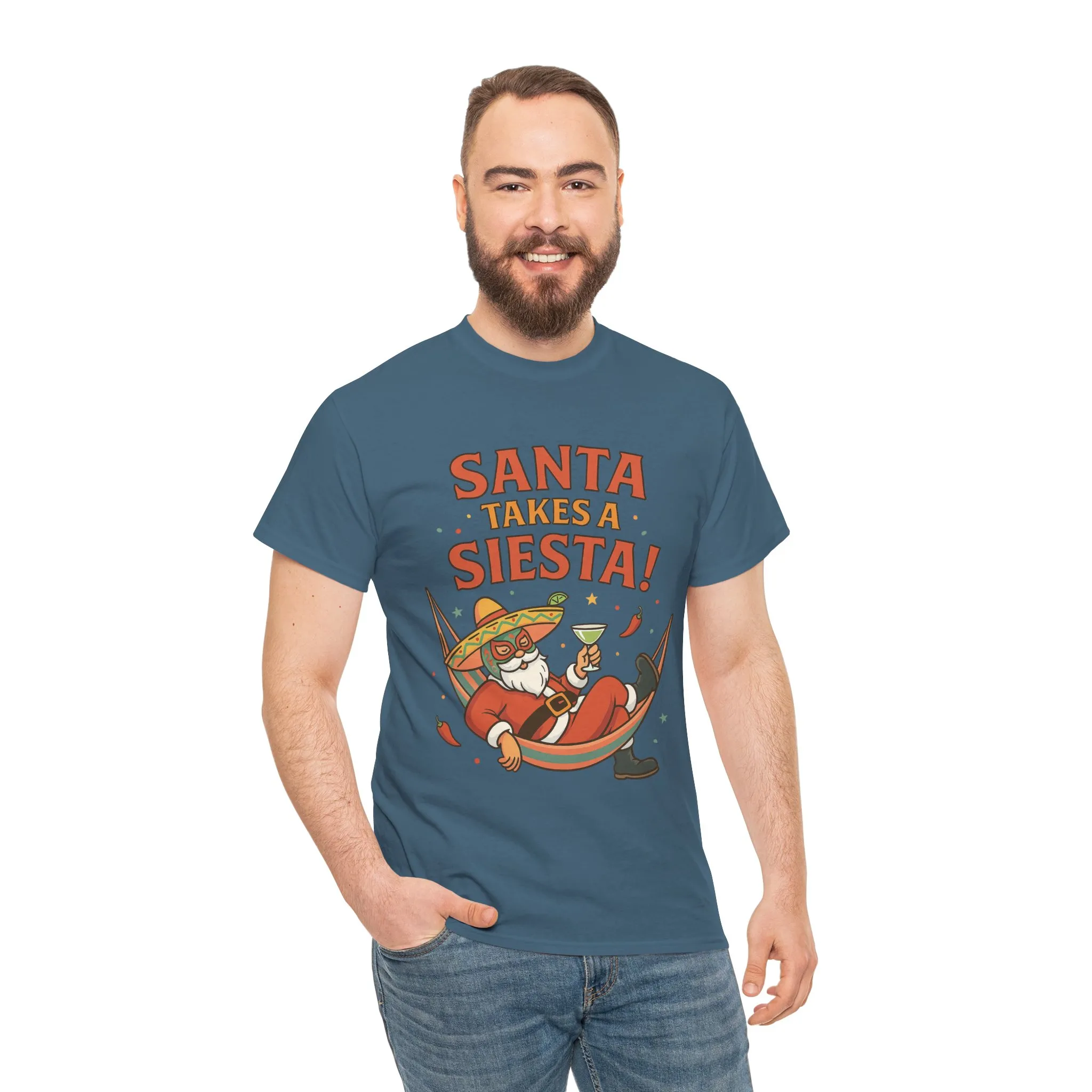 Santa Takes a Siesta Funny Christmas T-Shirt for Men, Mexican Santa Holiday Tee - Image 20