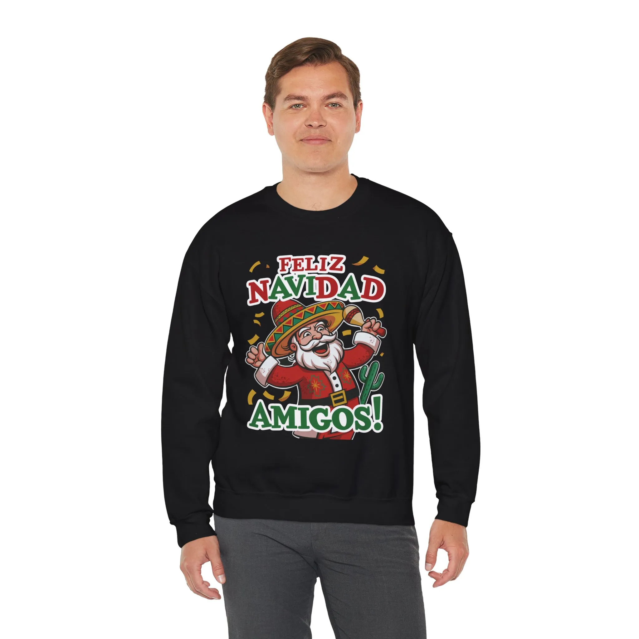 Feliz Navidad Amigos Sweatshirt, Funny Mexican Santa Christmas Jumper, Latin Holiday Fiesta Pullover - Image 6