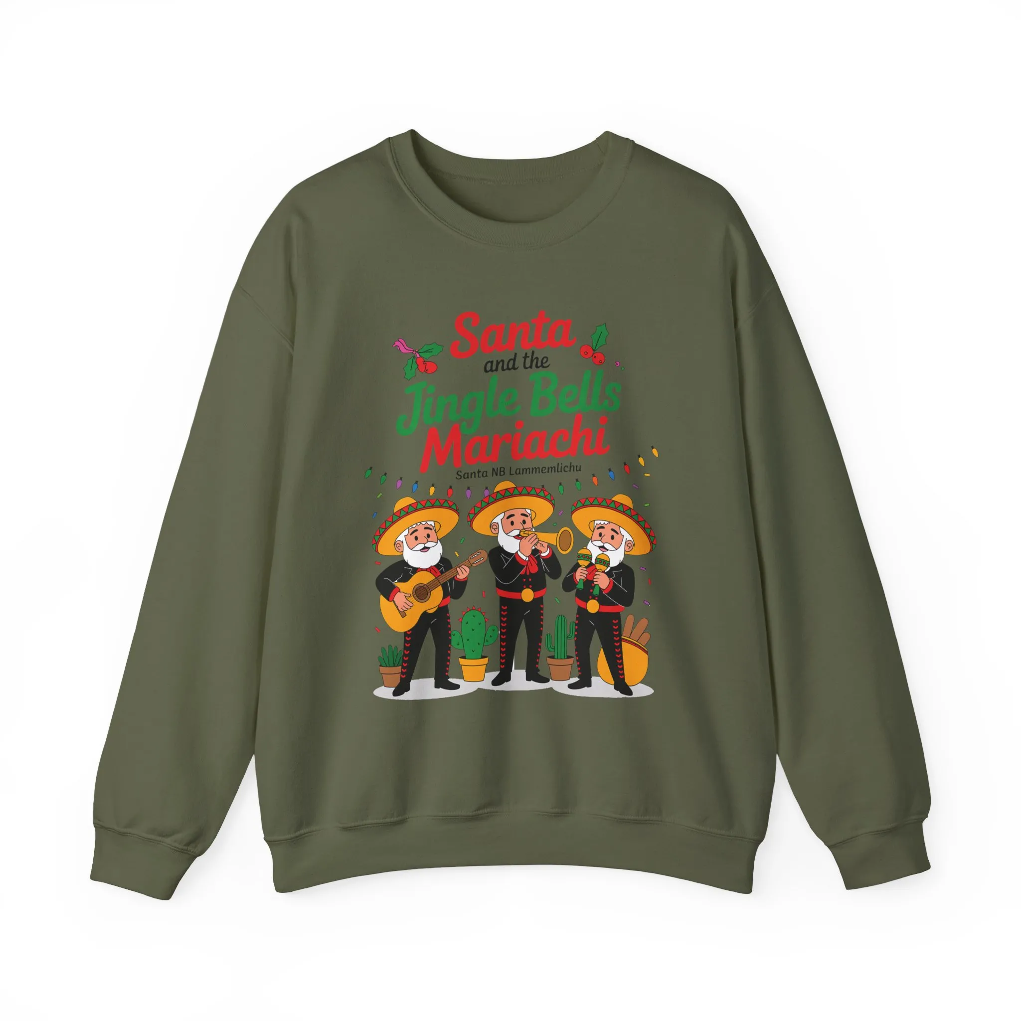 Santa and the Jingle Bells Mariachi Sweatshirt, Funny Mexican Christmas Jumper, Latin Holiday Fiesta Pullover - Image 10