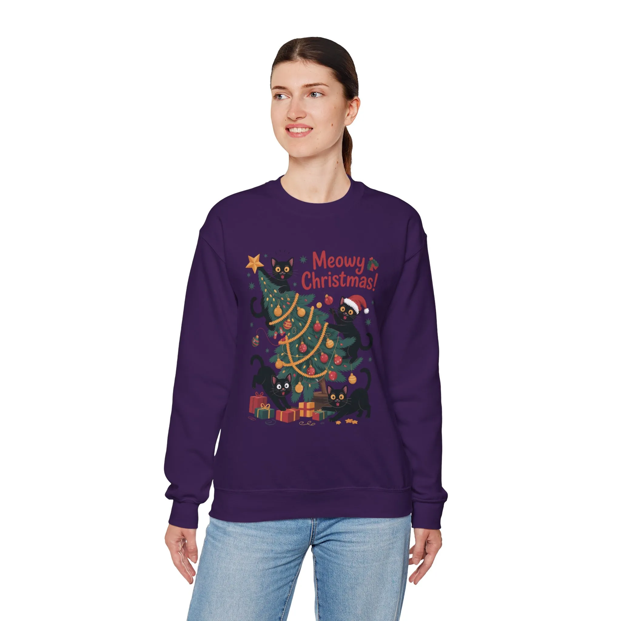 Black Cats Christmas Tree Sweatshirt, Funny Cat Lover Holiday Sweater, Cute Christmas Cat Chaos Jumper - Image 21