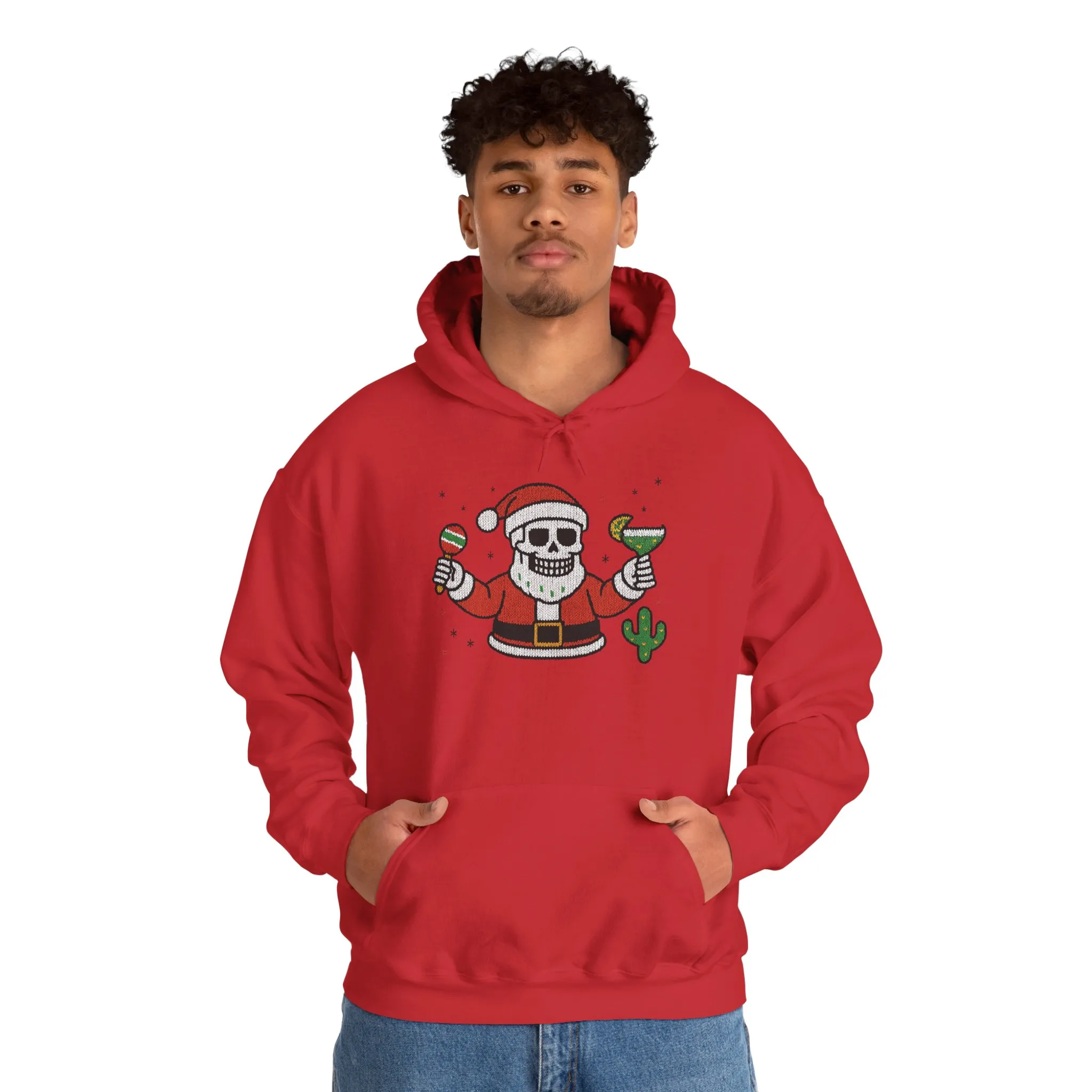 Skeleton Santa Funny Christmas Hoodie for Men, Ugly Margarita Holiday Sweatshirt - Image 31