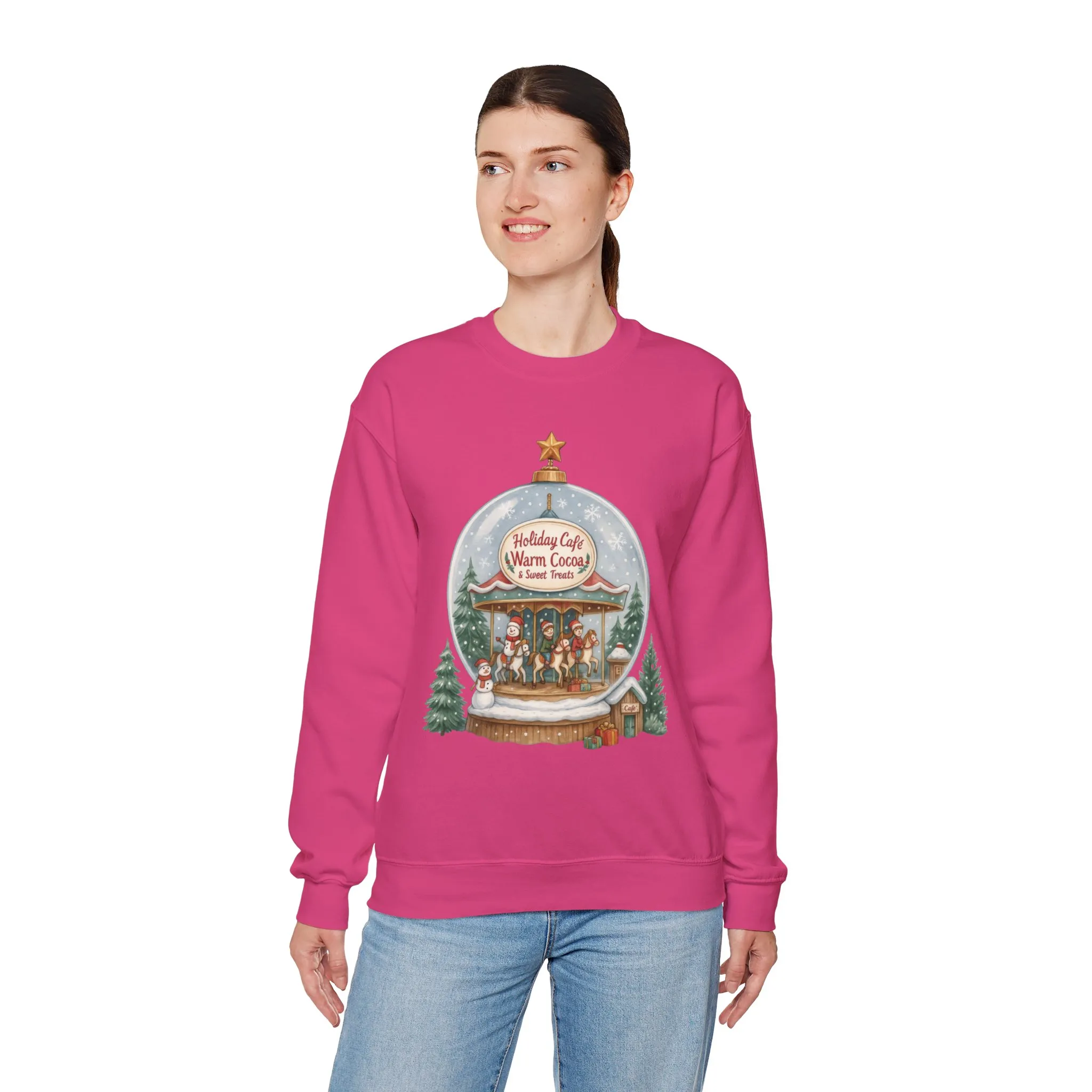Holiday Café Christmas Sweatshirt, Warm Cocoa Snow Globe Pullover - Image 24
