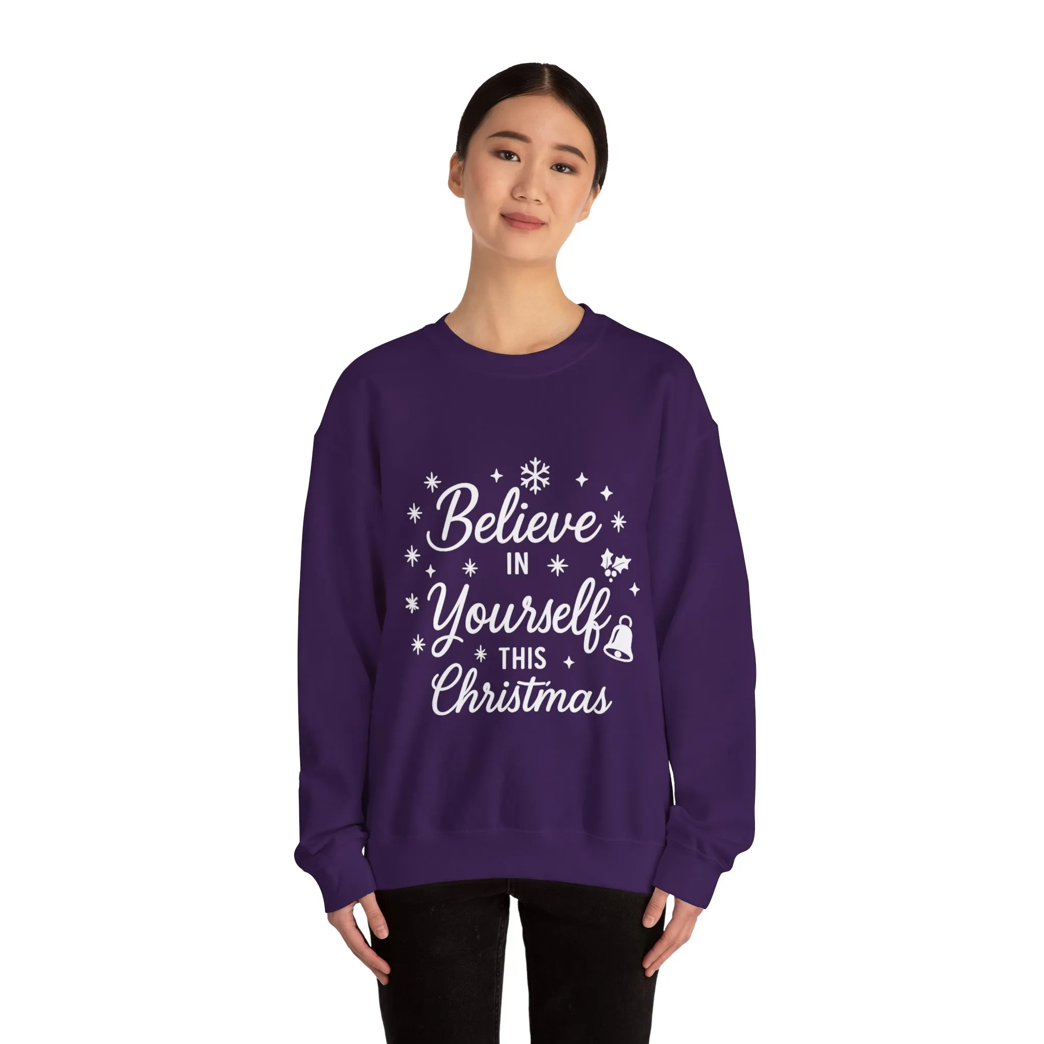 Women's Believe in the Magic Christmas Sweatshirt, Cozy Holiday Santa Hat Pullover, Women's Heavy Blend™ Crewneck Sweatshirt - Image 20
