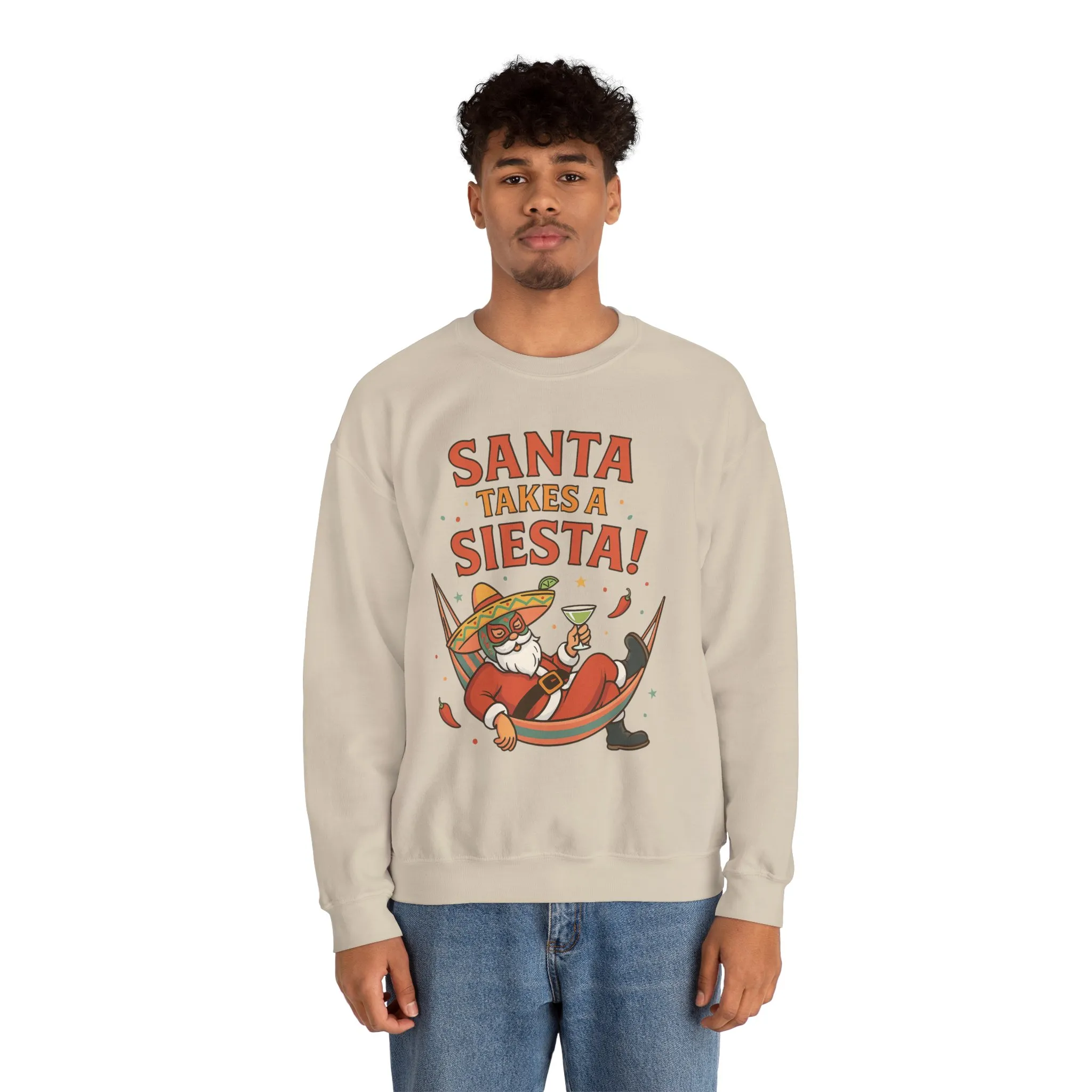 Santa Takes a Siesta Funny Christmas Sweatshirt for Men, Mexican Holiday Jumper - Image 9