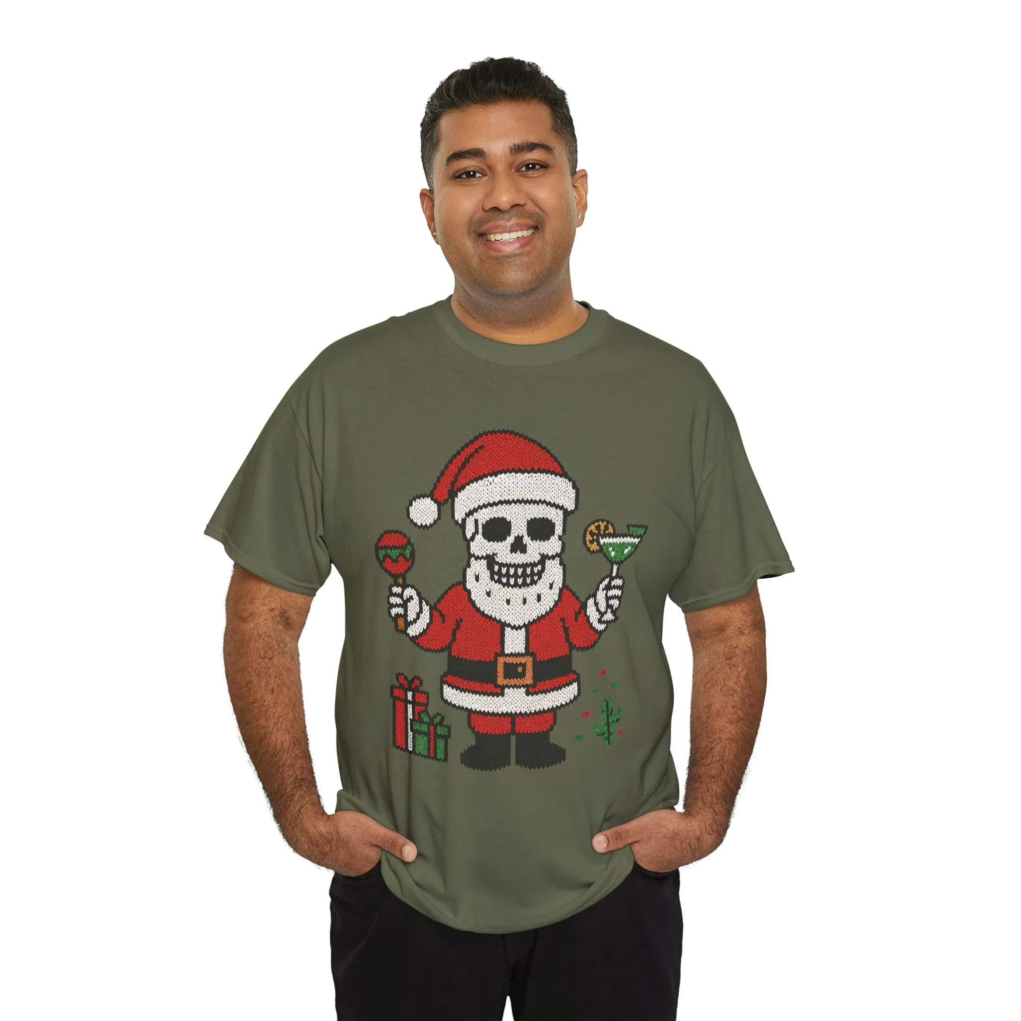 Funny Santa Skull Christmas Men's Shirt, Holiday Margarita Tee for Men - Image 9
