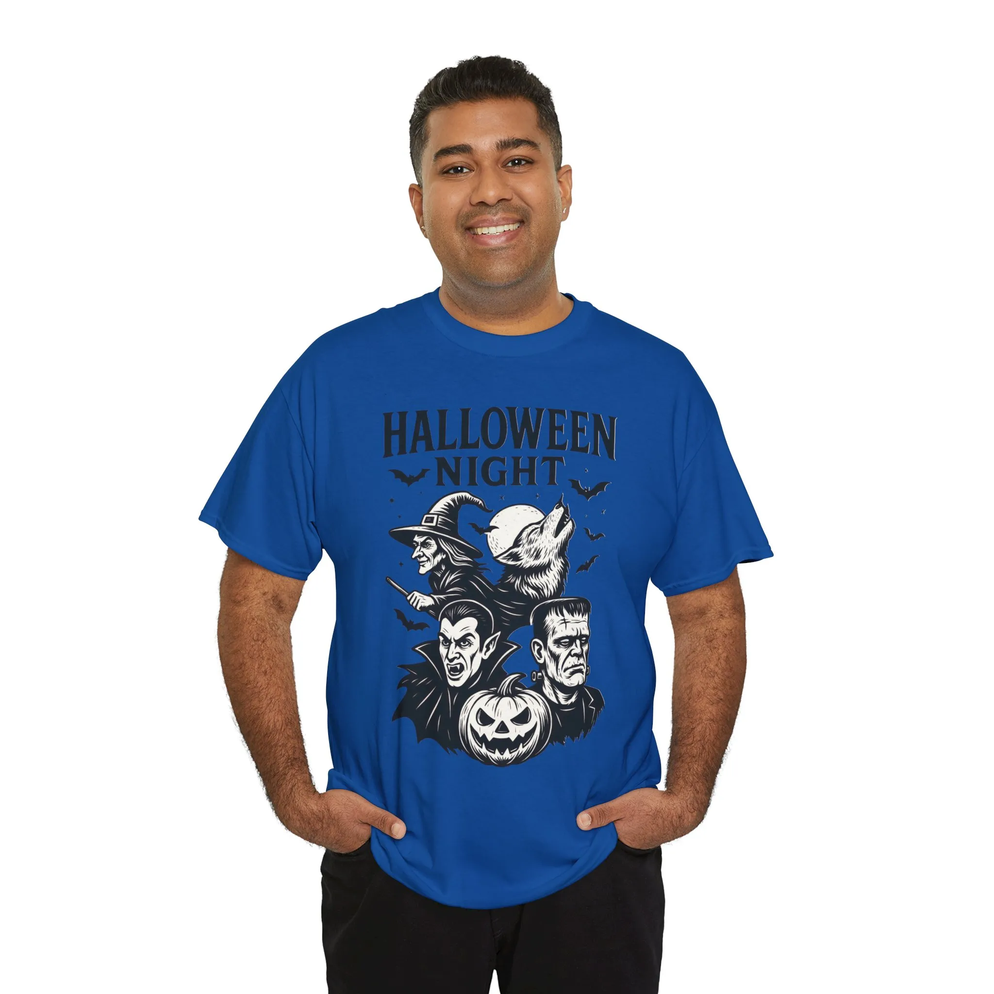 Halloween Night Men's T-Shirt, Classic Monsters Graphic Tee, Witch, Vampire, Frankenstein, Werewolf - Image 27