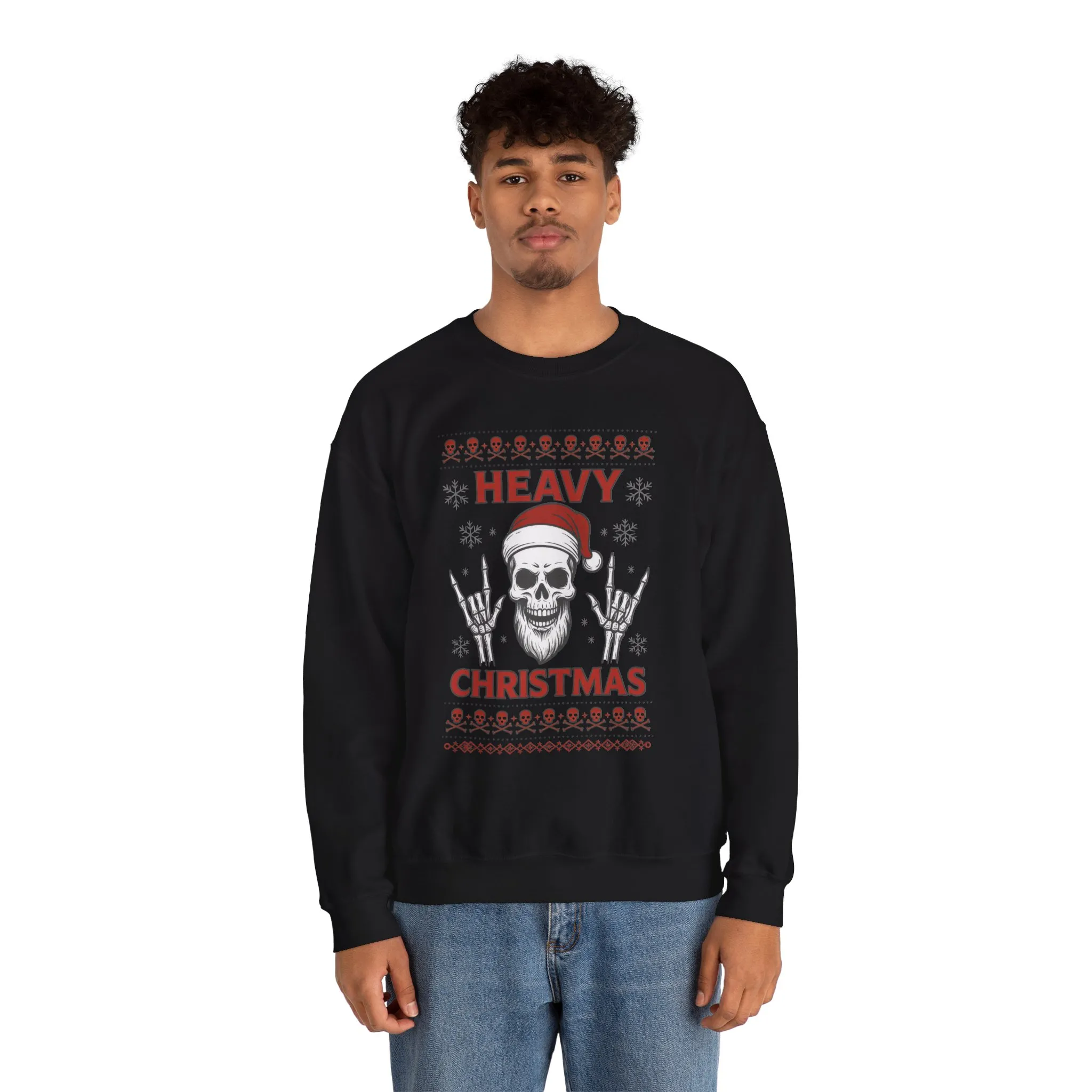 Heavy Christmas Men's Sweatshirt, Metal Santa Skull Holiday Pullover for Men - Image 5