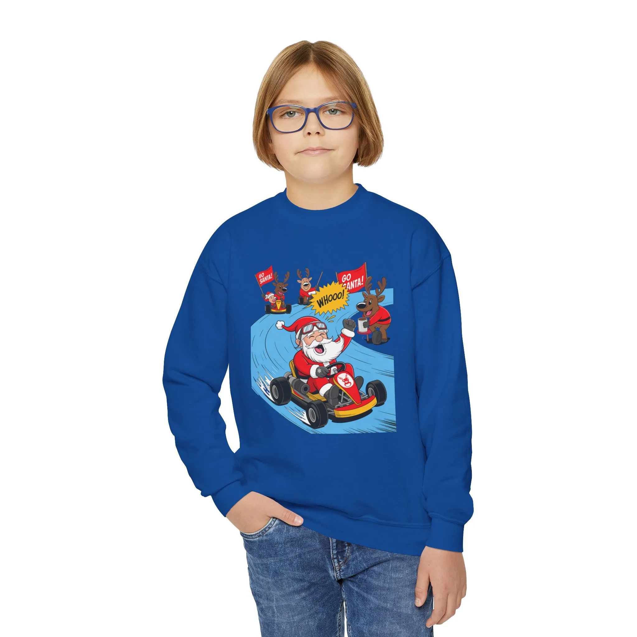 Go Santa Kart Racing Christmas Sweatshirt, Funny Santa - Reindeer Holiday Sweatshirt for Kids, Cute Christmas Jumper, Youth Xmas Gift - Image 11