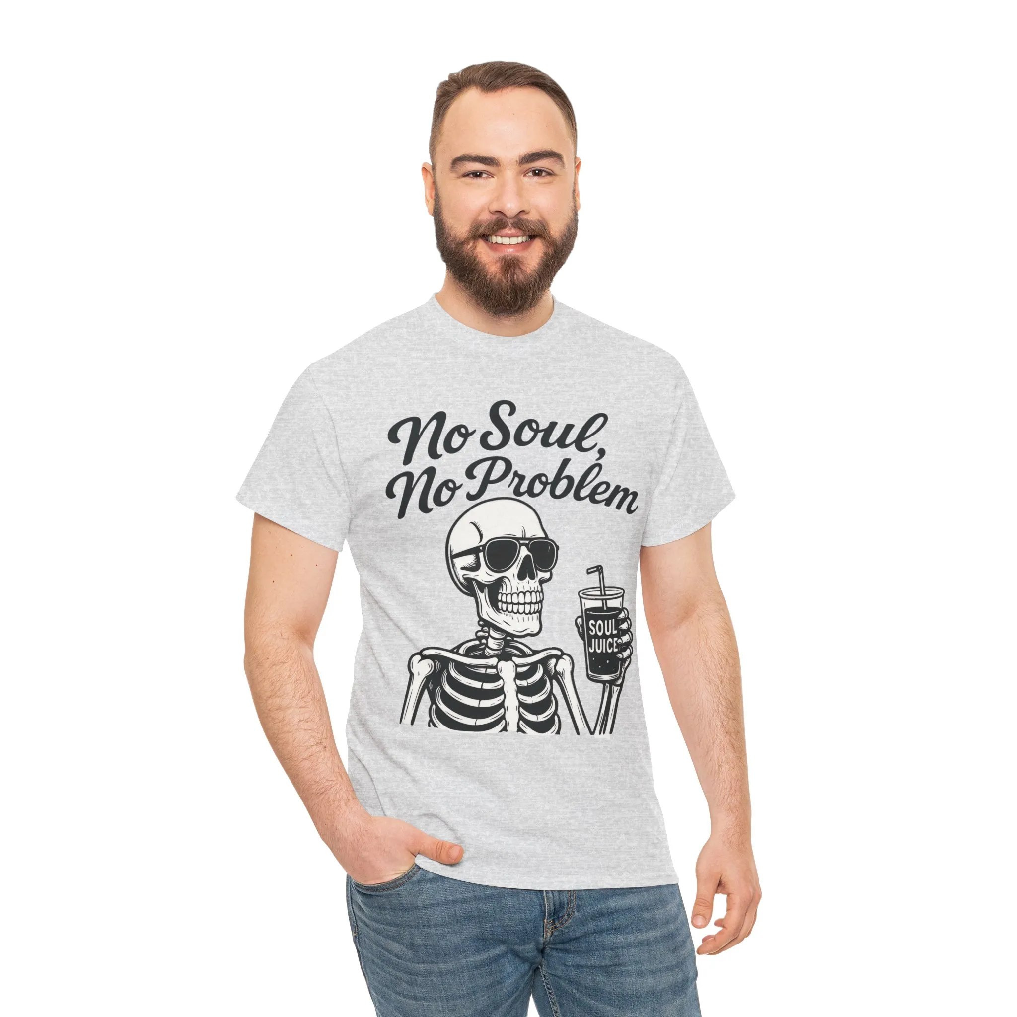 No Soul No Problem Skeleton T-Shirt for Men, Funny Gothic Skull Tee, Cool Spooky Halloween Shirt, Dark Humor Skeleton Graphic Top - Image 6