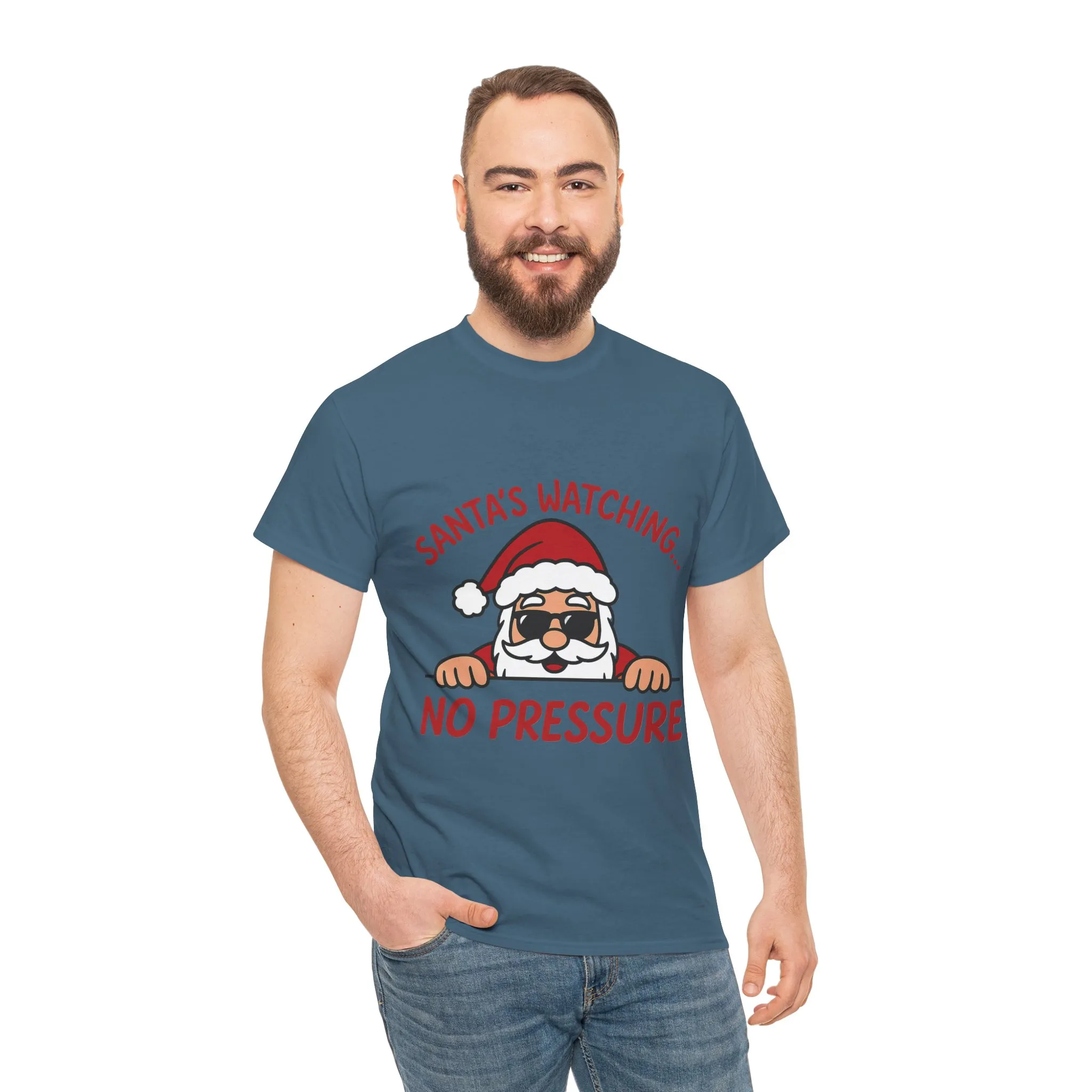 Santa's Watching No Pressure Men's Christmas T-Shirt, Funny Holiday Tee - Image 17