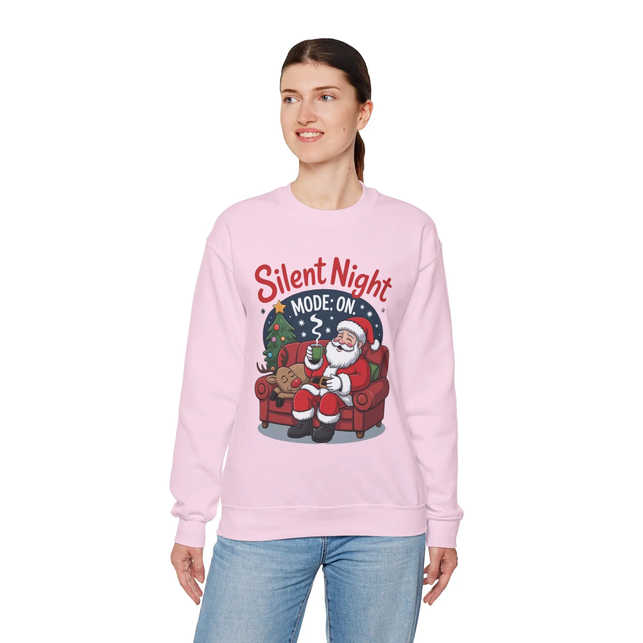 Silent Night Mode On Christmas Sweatshirt, Funny Relaxed Santa - Reindeer Sweater, Cozy Holiday Jumper for Women - Image 30