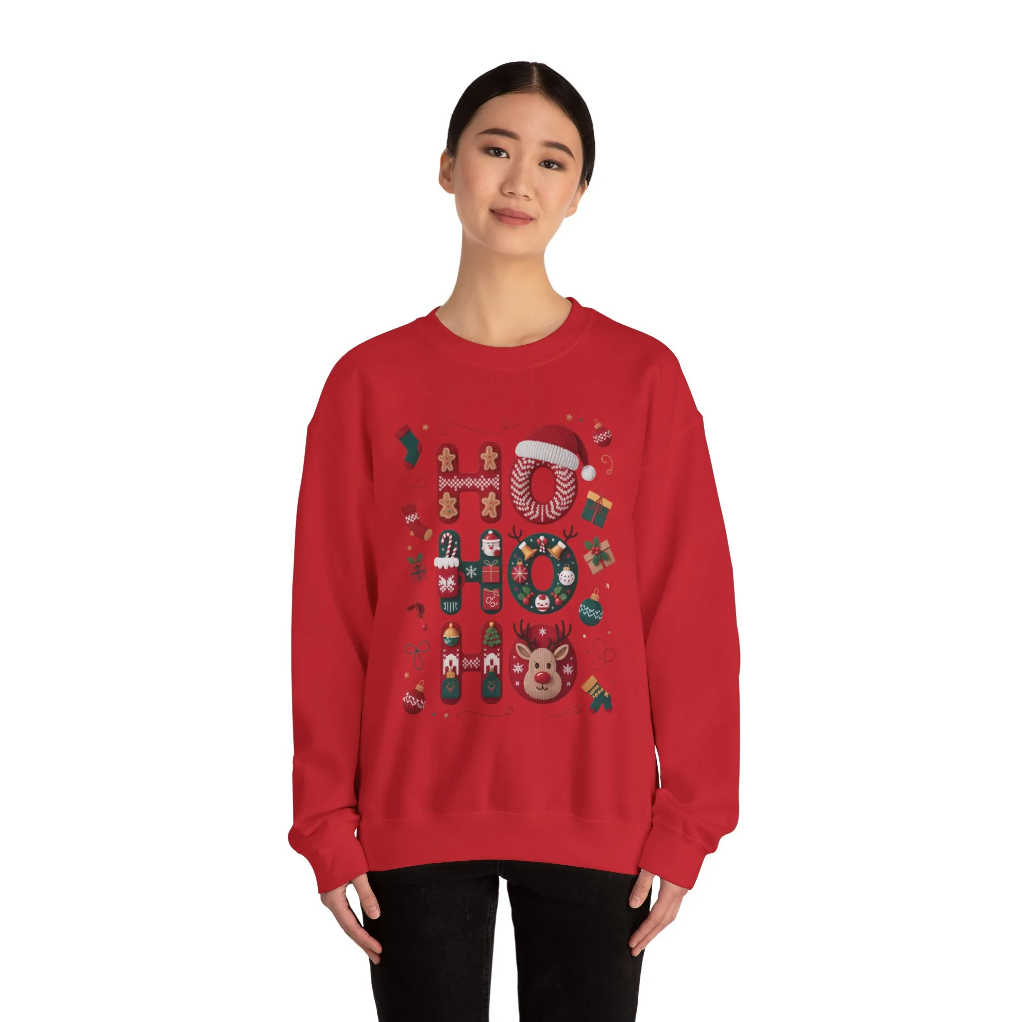 Ho Ho Ho Christmas Sweatshirt, Cute Women's Holiday Hoodie - T-Shirt, Festive Gingerbread - Reindeer Design, Cozy Winter Christmas Jumper - Image 26