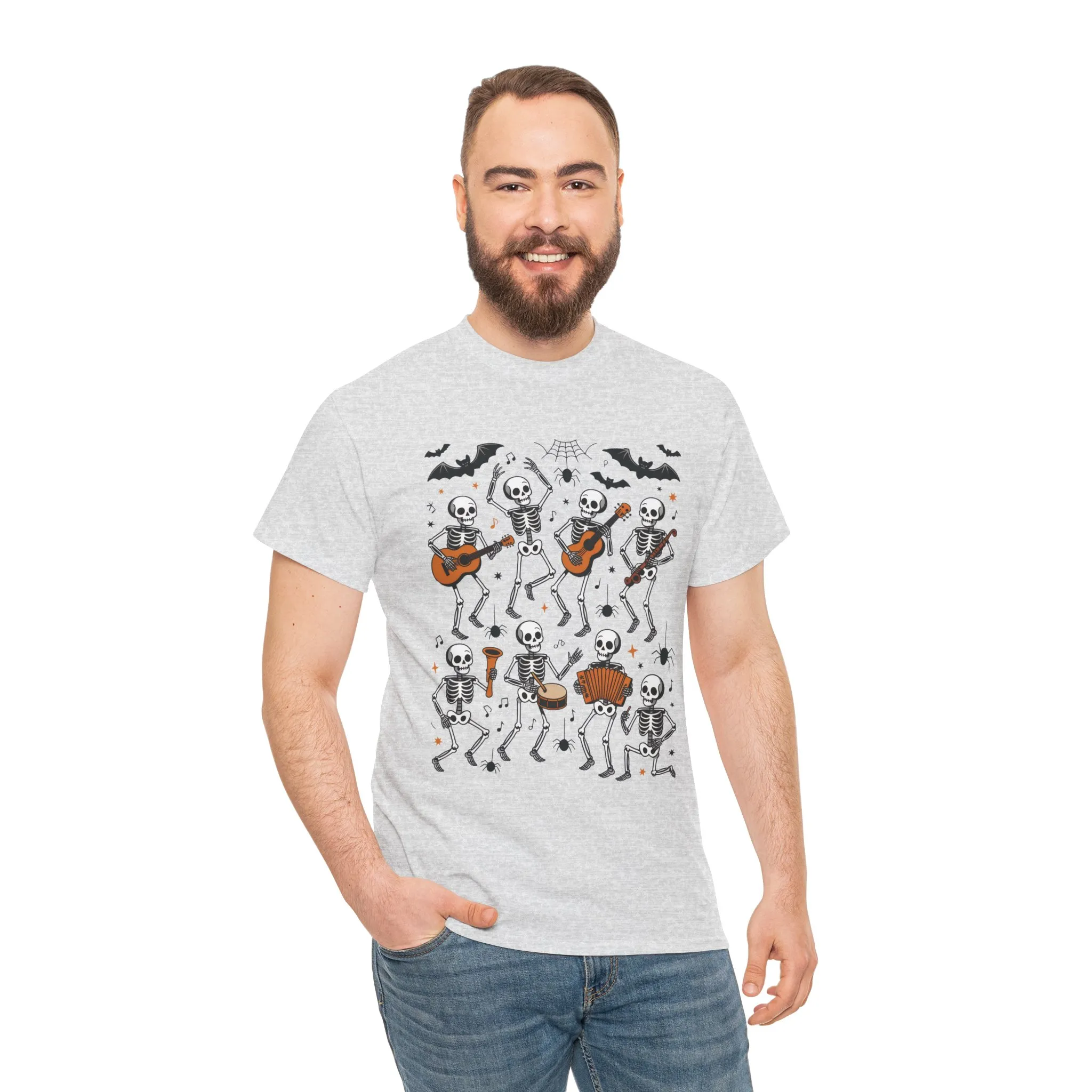 Dancing Skeleton Band Halloween T-Shirt for Men, Funny Spooky Music Tee, Rock and Roll Skeleton Shirt, Cool Halloween Party Outfit - Image 6