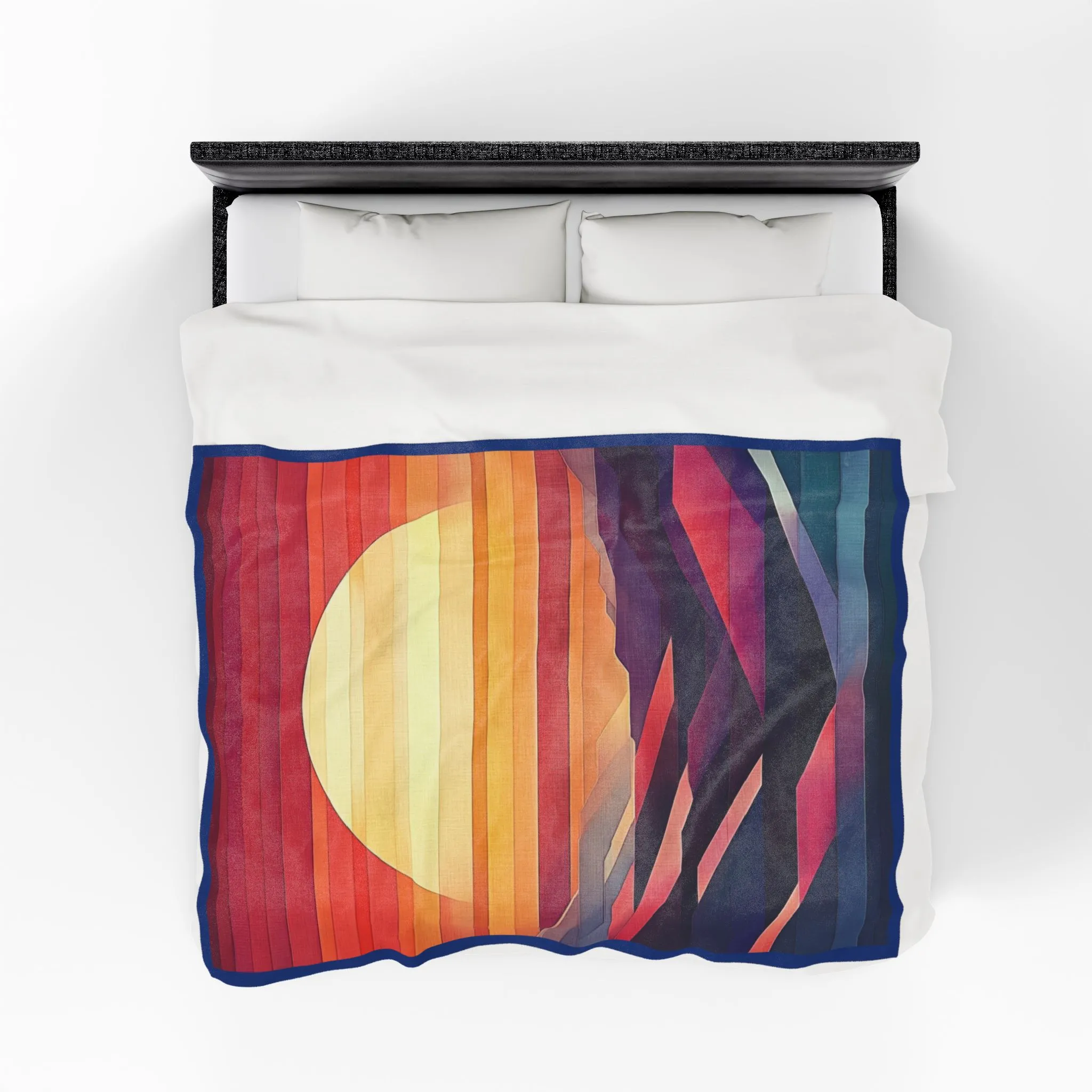 Abstract Sunset Mountain Velveteen Plush Blanket, Geometric Boho Landscape Throw Blanket, Warm Cozy Modern Art Home Decor Gift - Image 8
