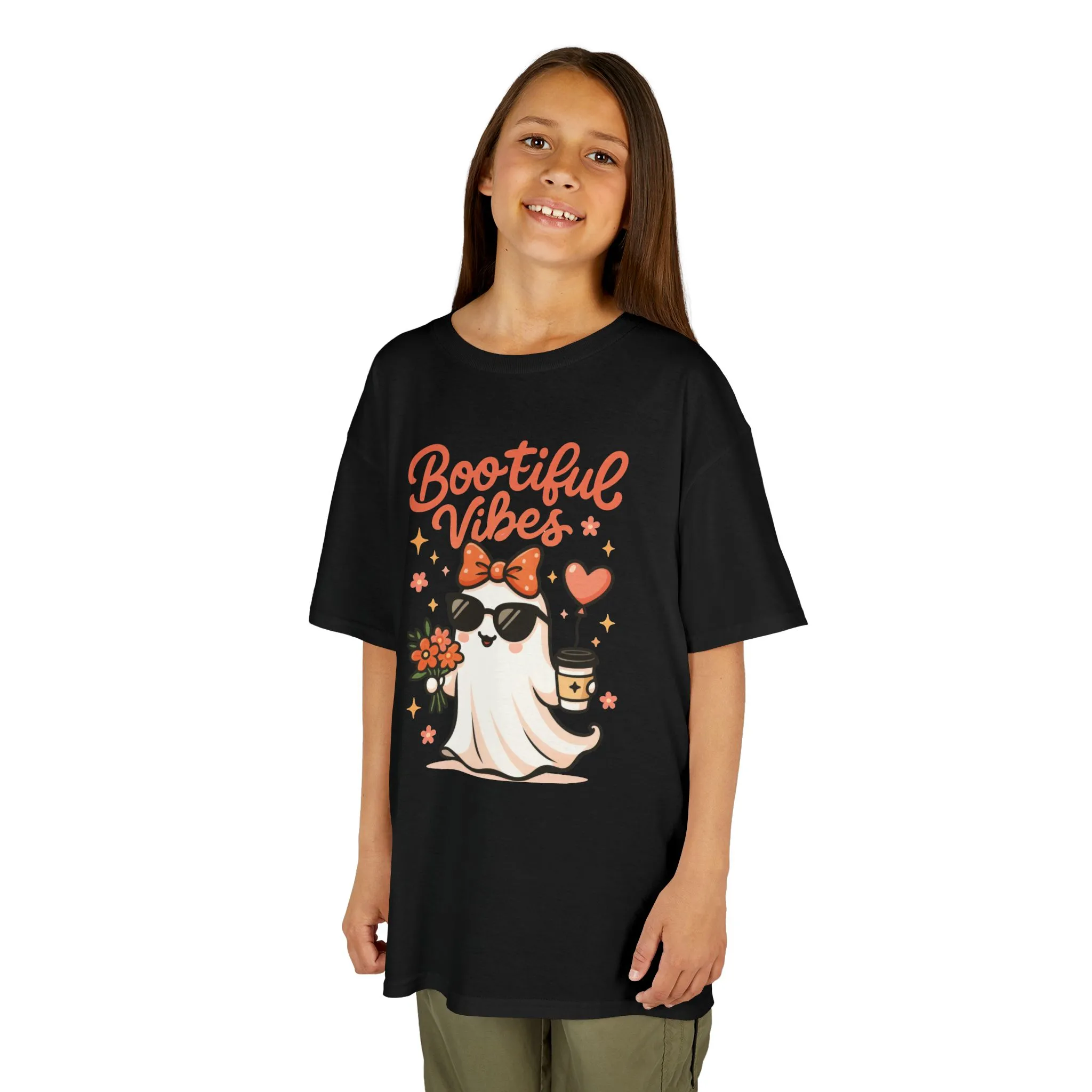 Girls Halloween Ghost T-Shirt, Cute Bootiful Vibes Tee for Kids, Fun Spooky Season Shirt, Tween Girl Outfit Gift, Kids Heavy Cotton™ Tee - Image 8