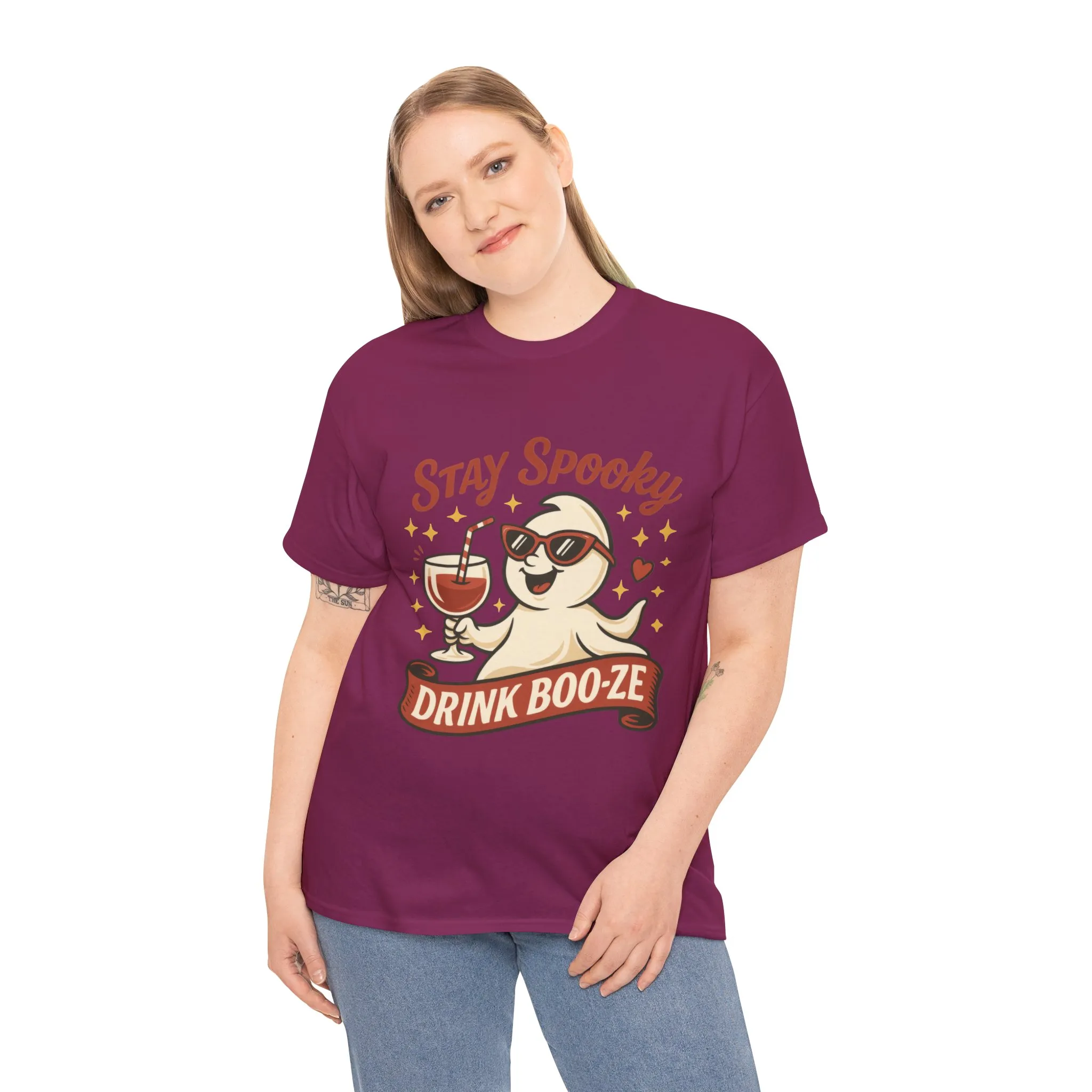 Stay Spooky Drink Boo-ze Women's T-Shirt, Funny Ghost Wine Halloween Party Graphic Tee - Image 27