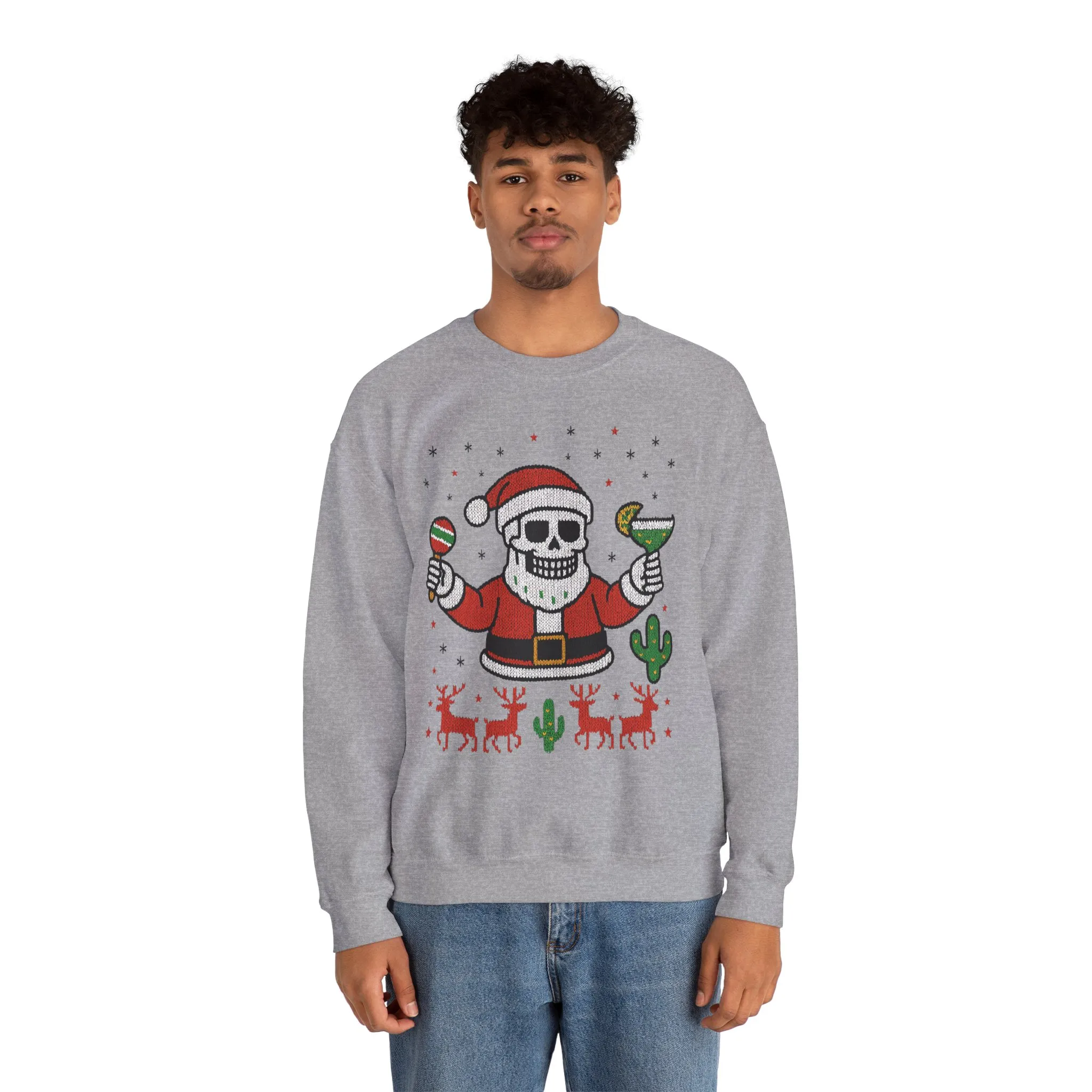 Skeleton Santa Ugly Christmas Sweatshirt for Men, Funny Margarita Holiday Jumper - Image 8