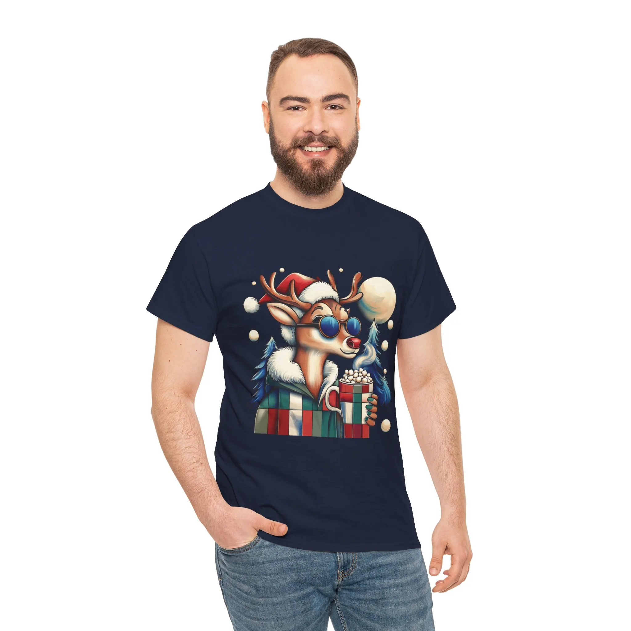 Cool Reindeer Christmas T-Shirt, Funny Holiday Shirt for Men