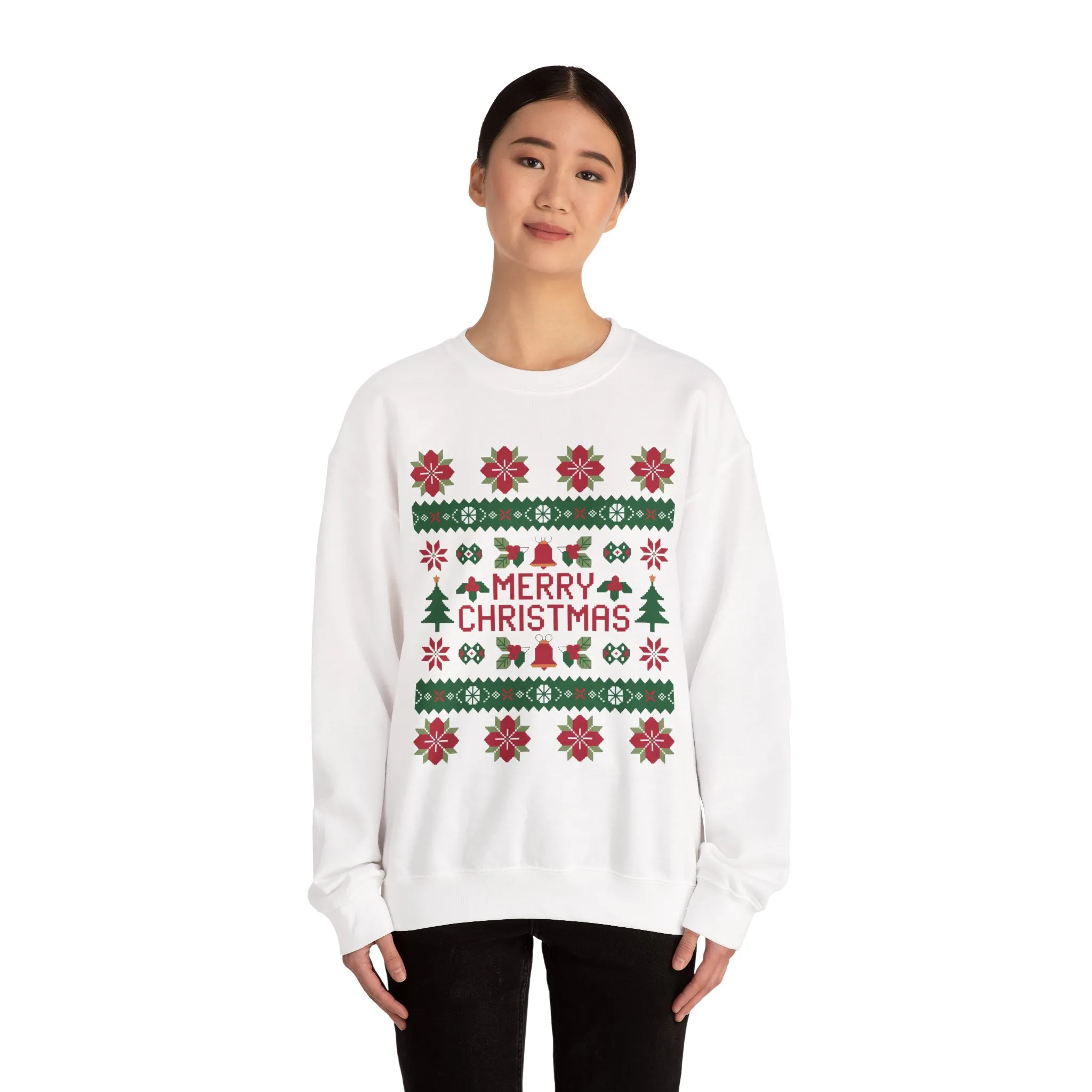 Merry Christmas Women's Sweatshirt, Cozy Ugly Sweater Look Pullover, Festive Knit Style Jumper - Image 5
