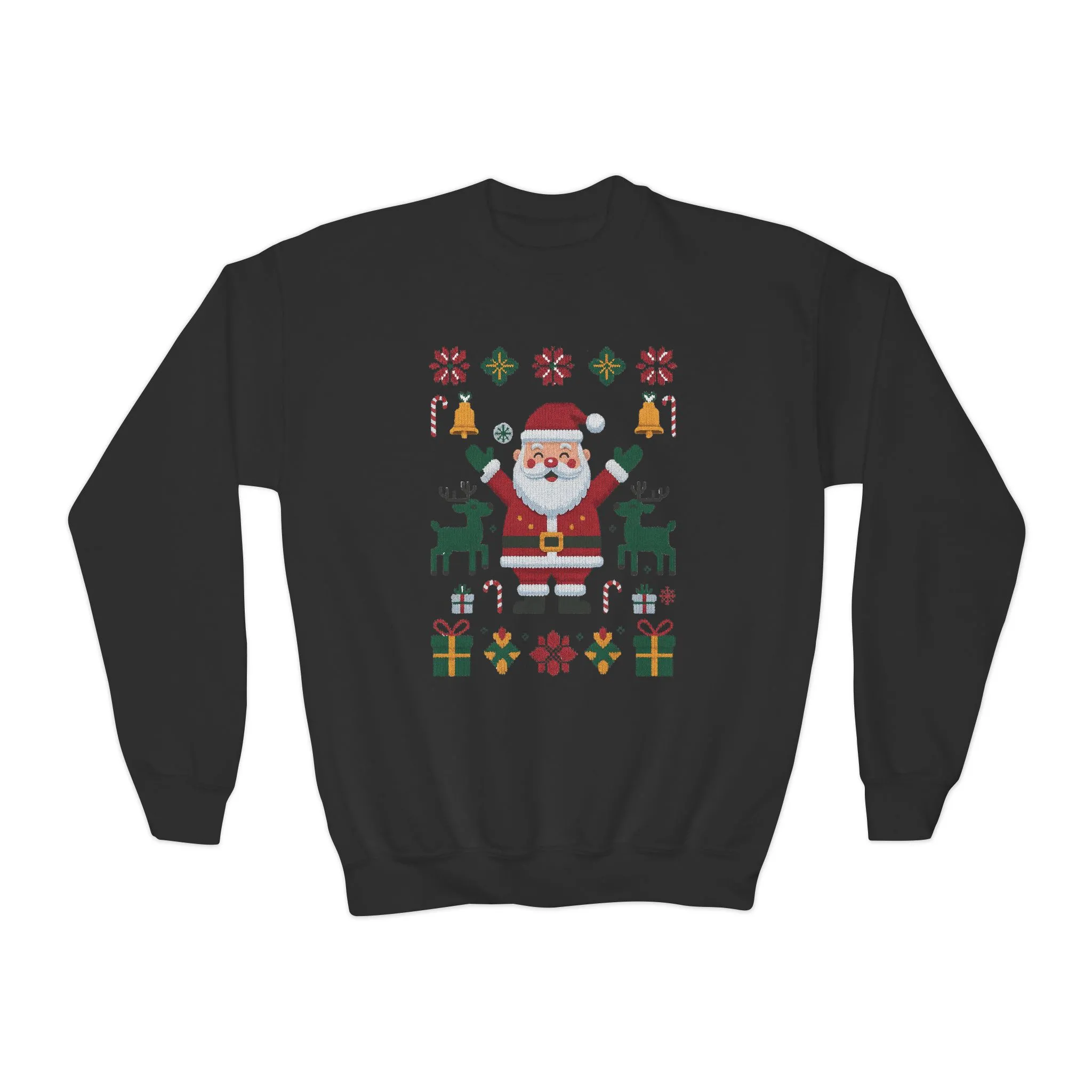 Kids Santa Christmas Sweatshirt, Cute Reindeer Holiday Jumper, Classic Christmas Sweater for Girls - Image 4
