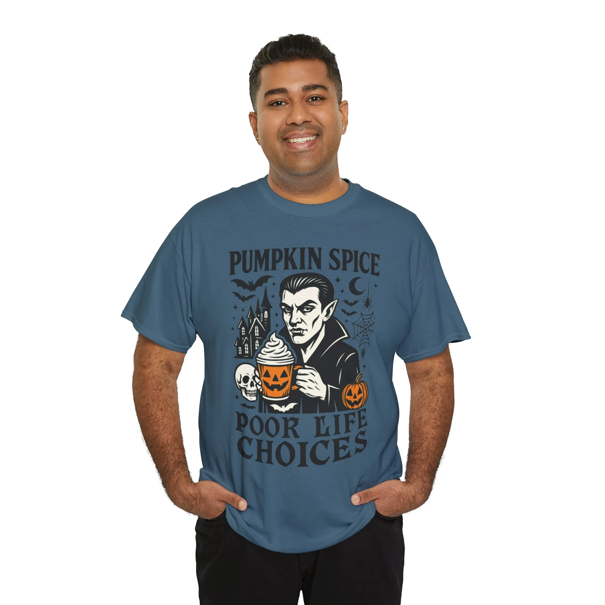 Pumpkin Spice Poor Life Choices Men's T-Shirt, Funny Vampire Coffee Halloween Graphic Tee - Image 21