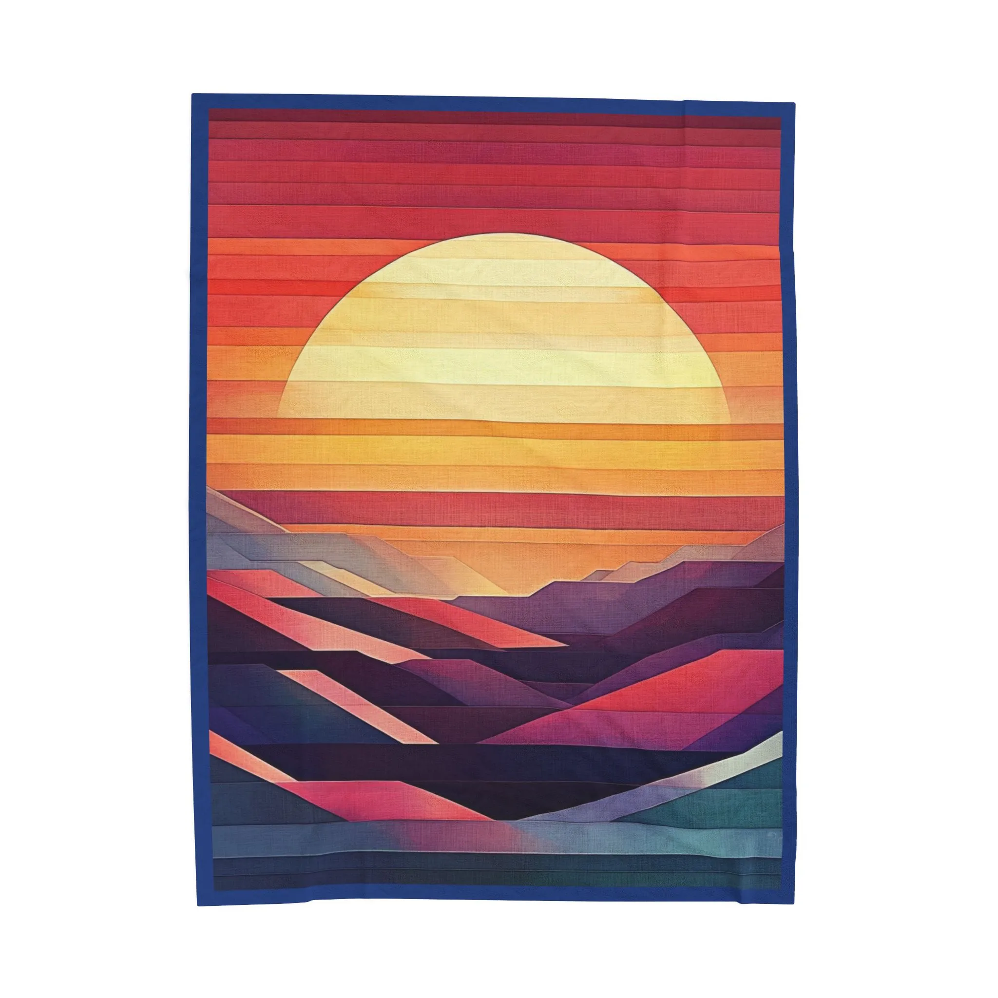 Abstract Sunset Mountain Velveteen Plush Blanket, Geometric Boho Landscape Throw Blanket, Warm Cozy Modern Art Home Decor Gift - Image 2