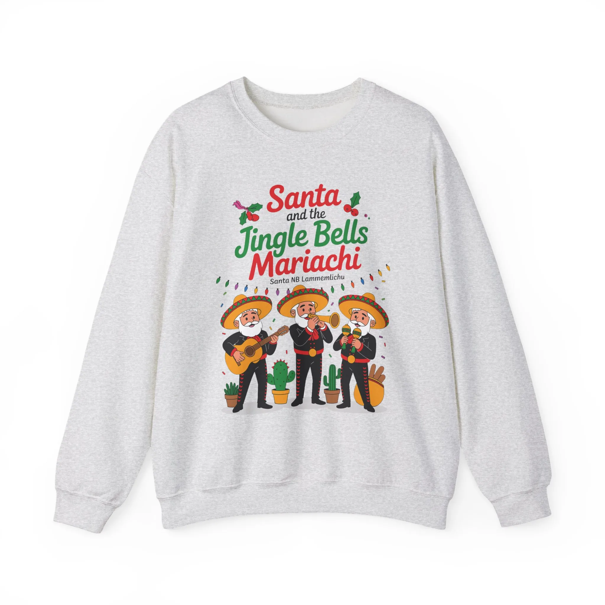 Santa and the Jingle Bells Mariachi Sweatshirt, Funny Mexican Christmas Jumper, Latin Holiday Fiesta Pullover - Image 2