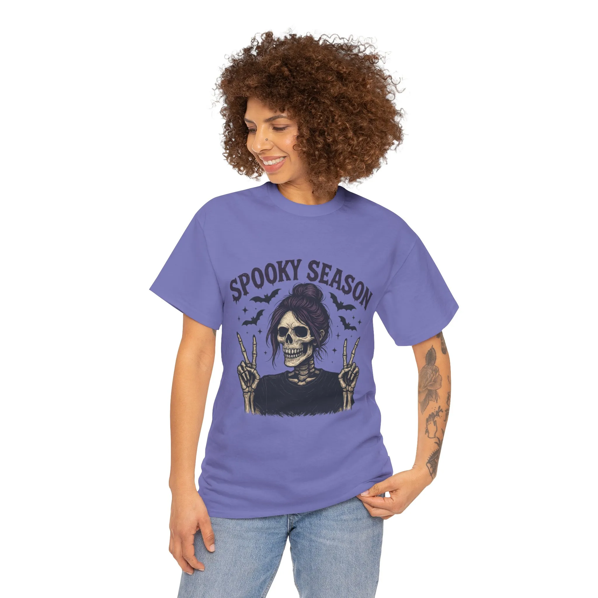 Spooky Season Women's T-Shirt, Funny Skeleton Girl Halloween Graphic Tee, Gothic Fall Shirt - Image 23