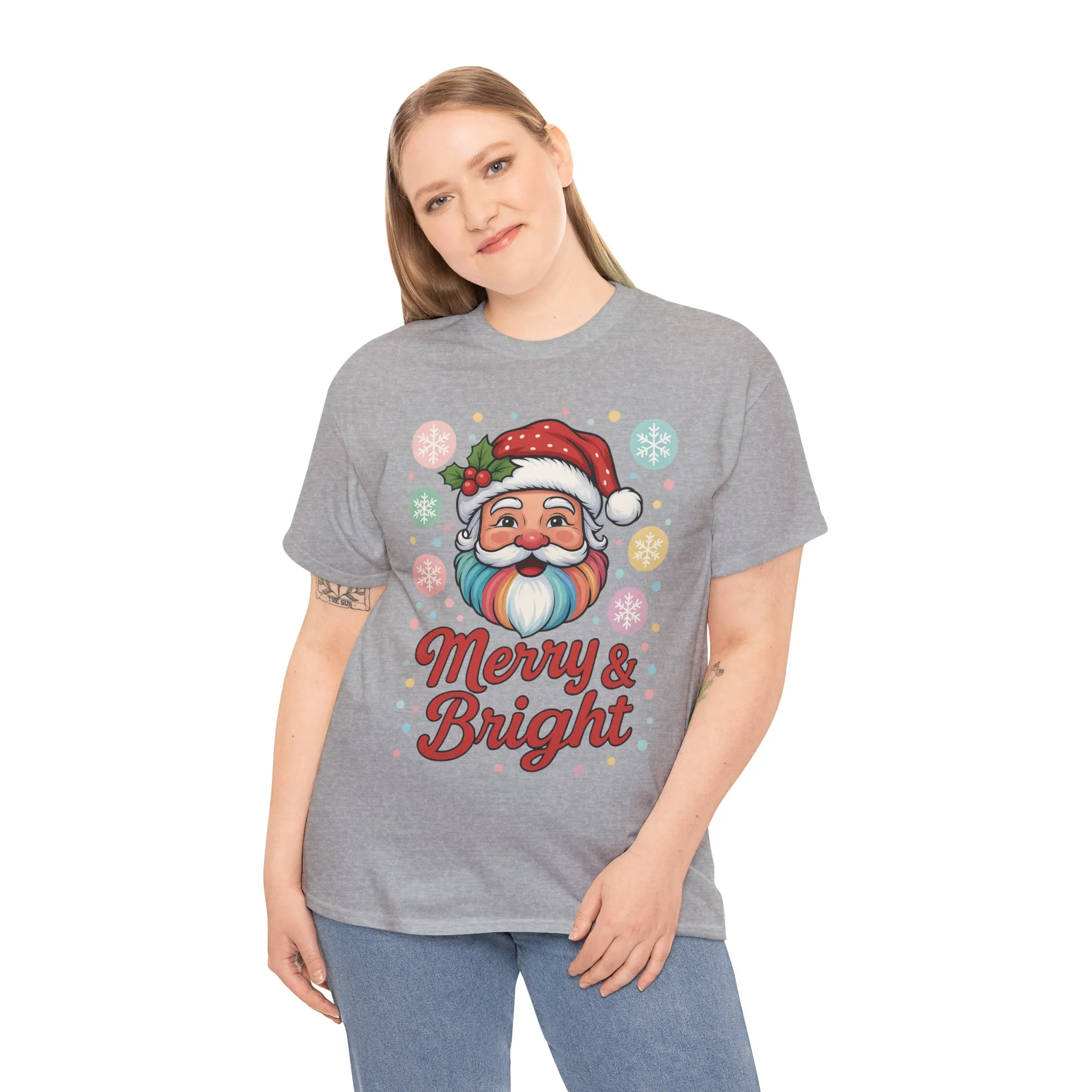 Merry - Bright Santa Christmas T-Shirt, Retro Pastel Christmas Tee, Cute Holiday Shirt for Women - Image 12