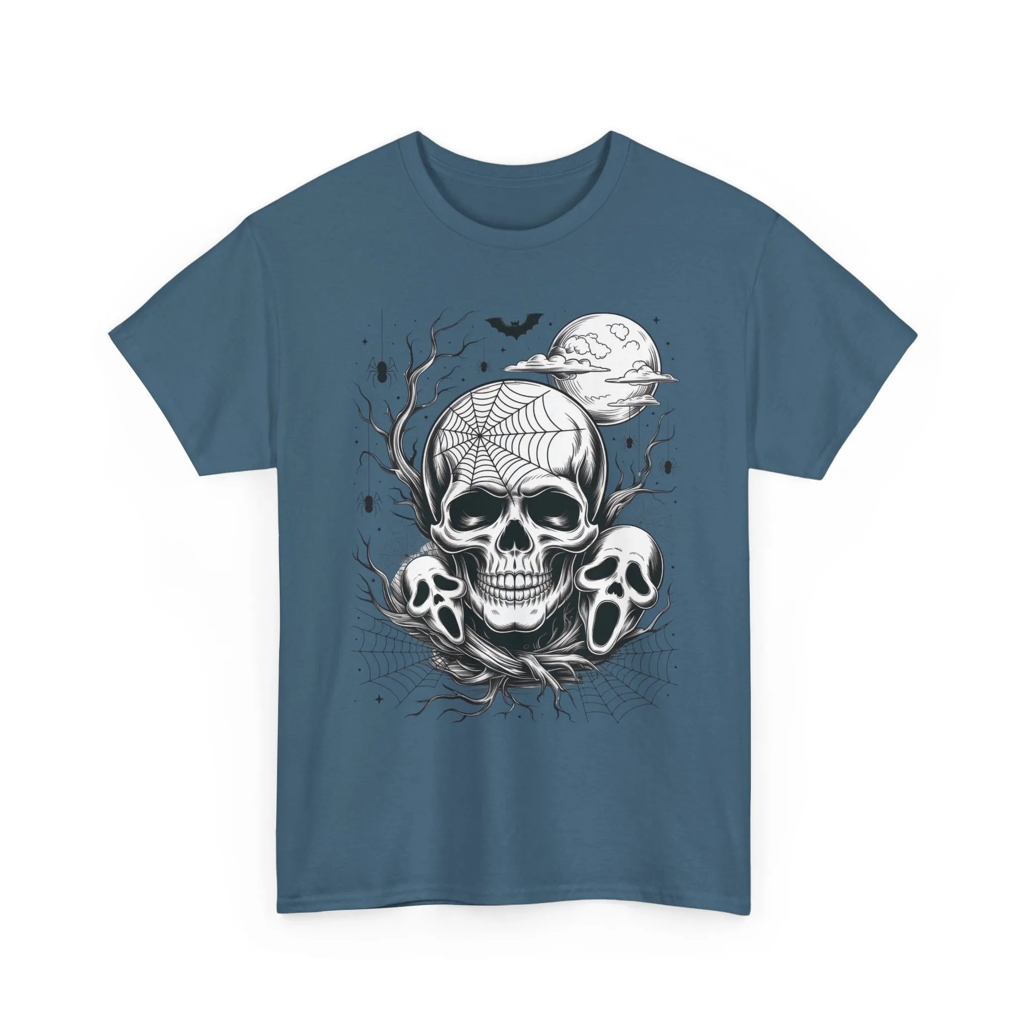 Men's Gothic Skull T-Shirt, Halloween Graphic Tee, Spider Web Moon Horror Shirt, Spooky Skull Graphic Top for Him - Image 16