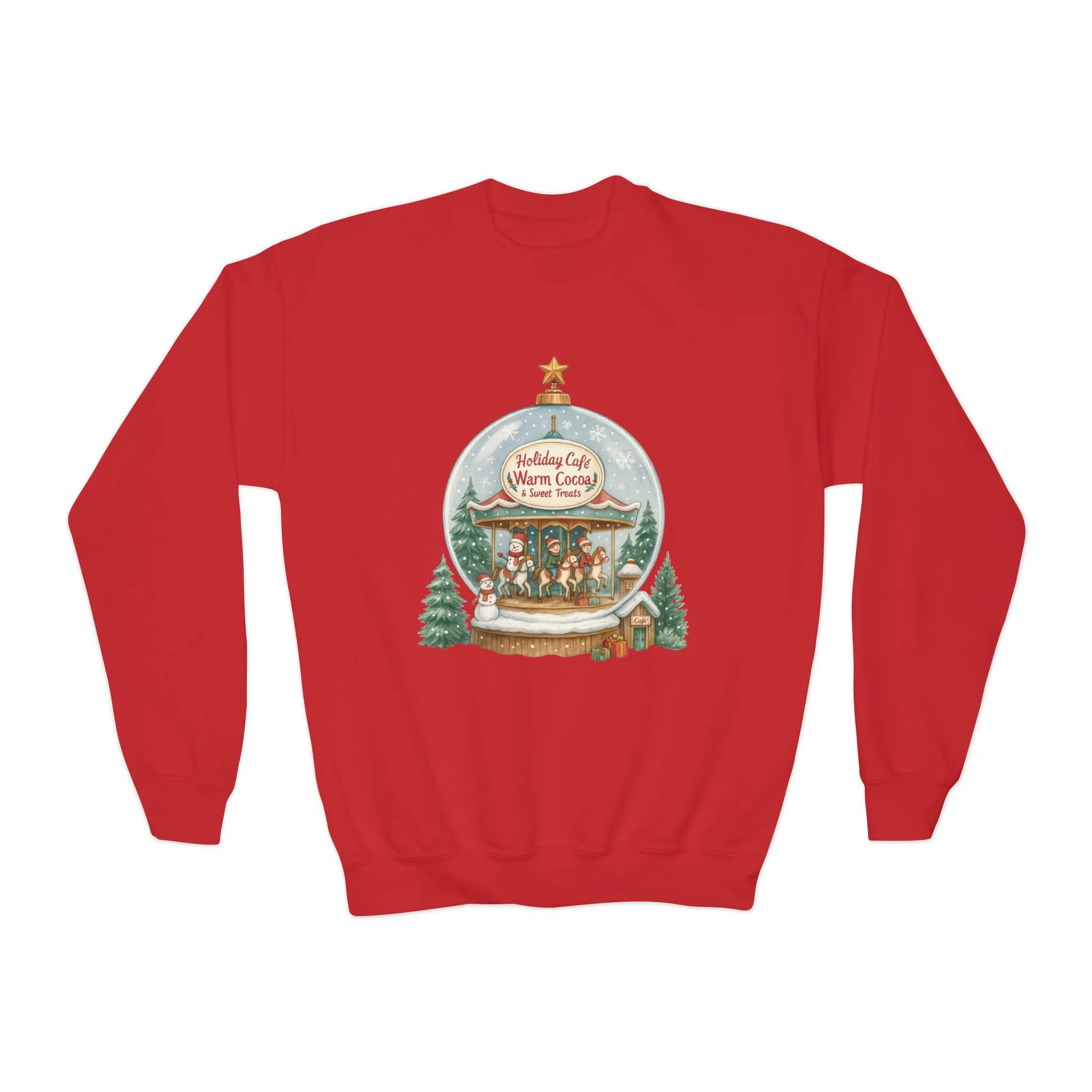 Youth Holiday Café Christmas Sweatshirt, Warm Cocoa Snow Globe Jumper - Image 15