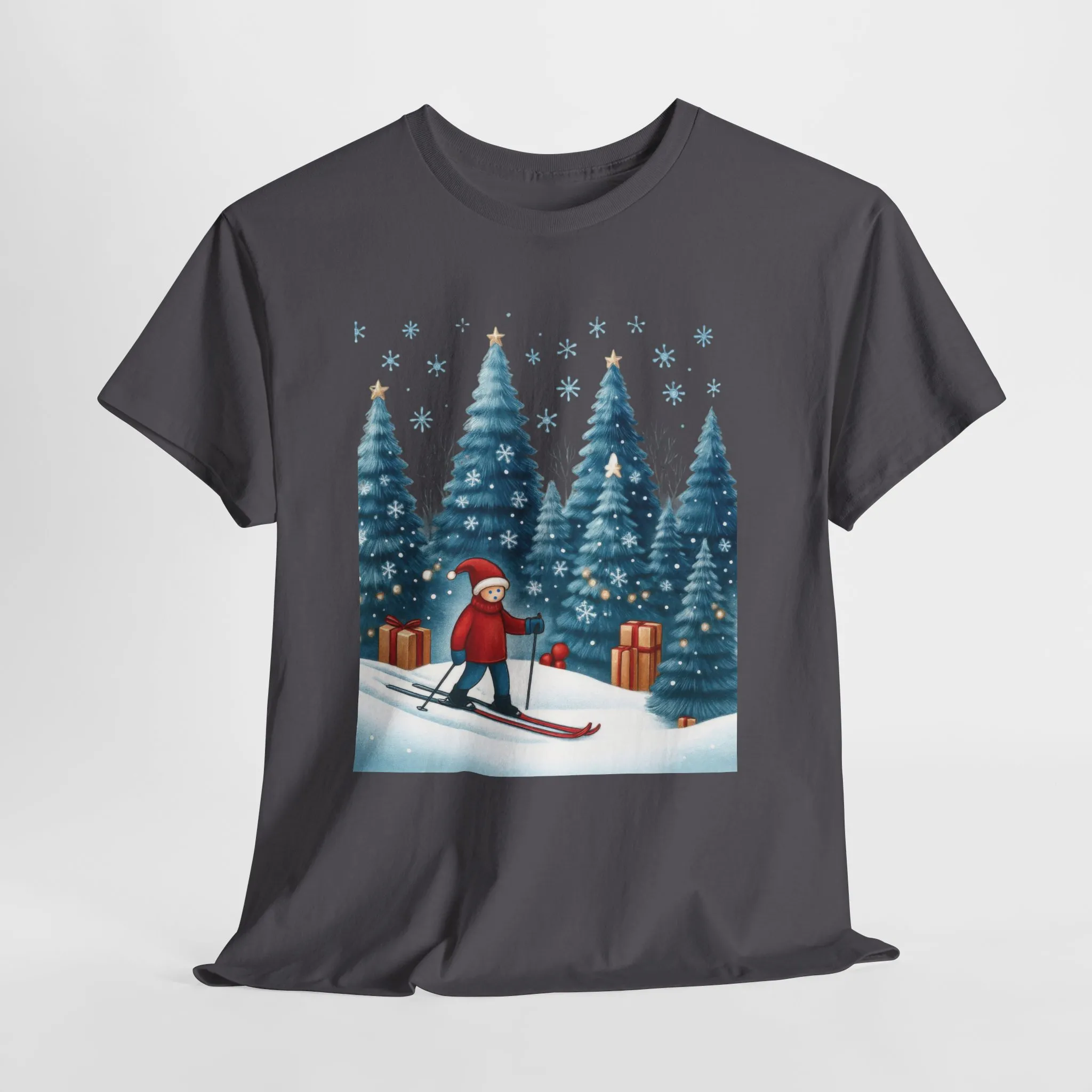 Womens Cute Winter Holiday Graphic Tee, Christmas Skiing T-Shirt, Women's Heavy Cotton Tee - Image 7