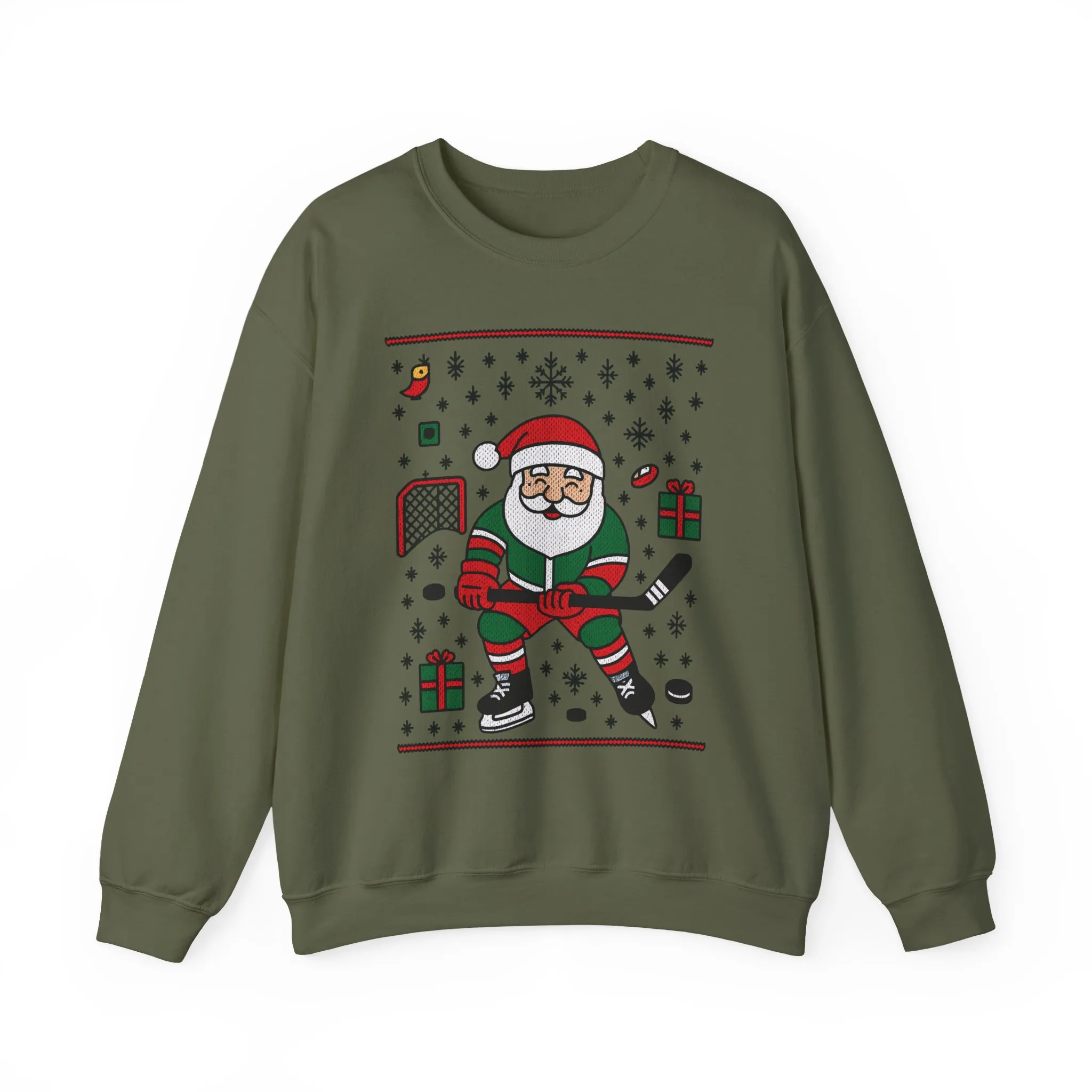 Hockey Santa Men's Christmas Sweatshirt, Funny Sports Holiday Jumper - Image 7