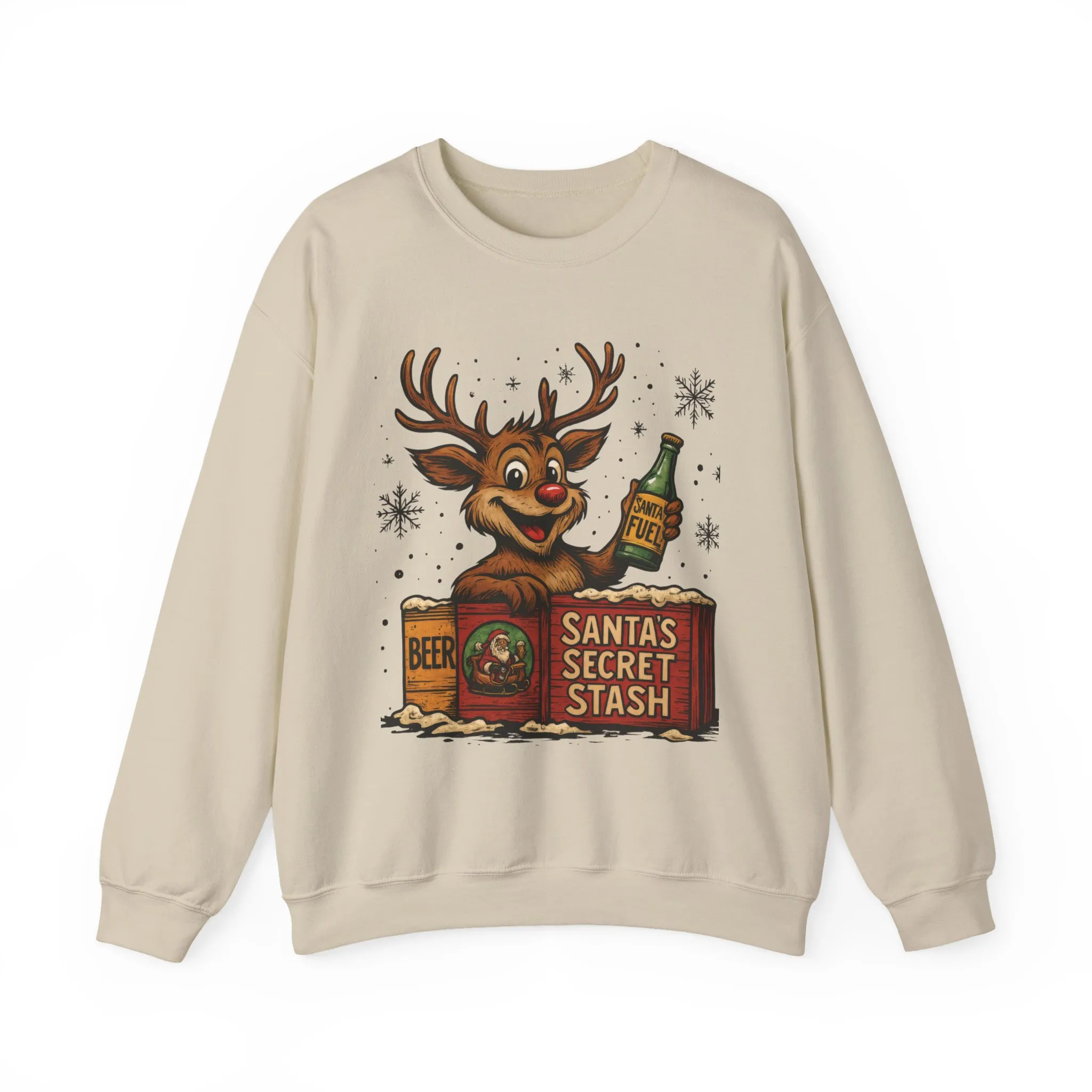 Mens Funny Christmas Sweatshirt, Santa's Secret Stash Reindeer Pullover, Men's Heavy Blend™ Crewneck Sweatshirt - Image 2