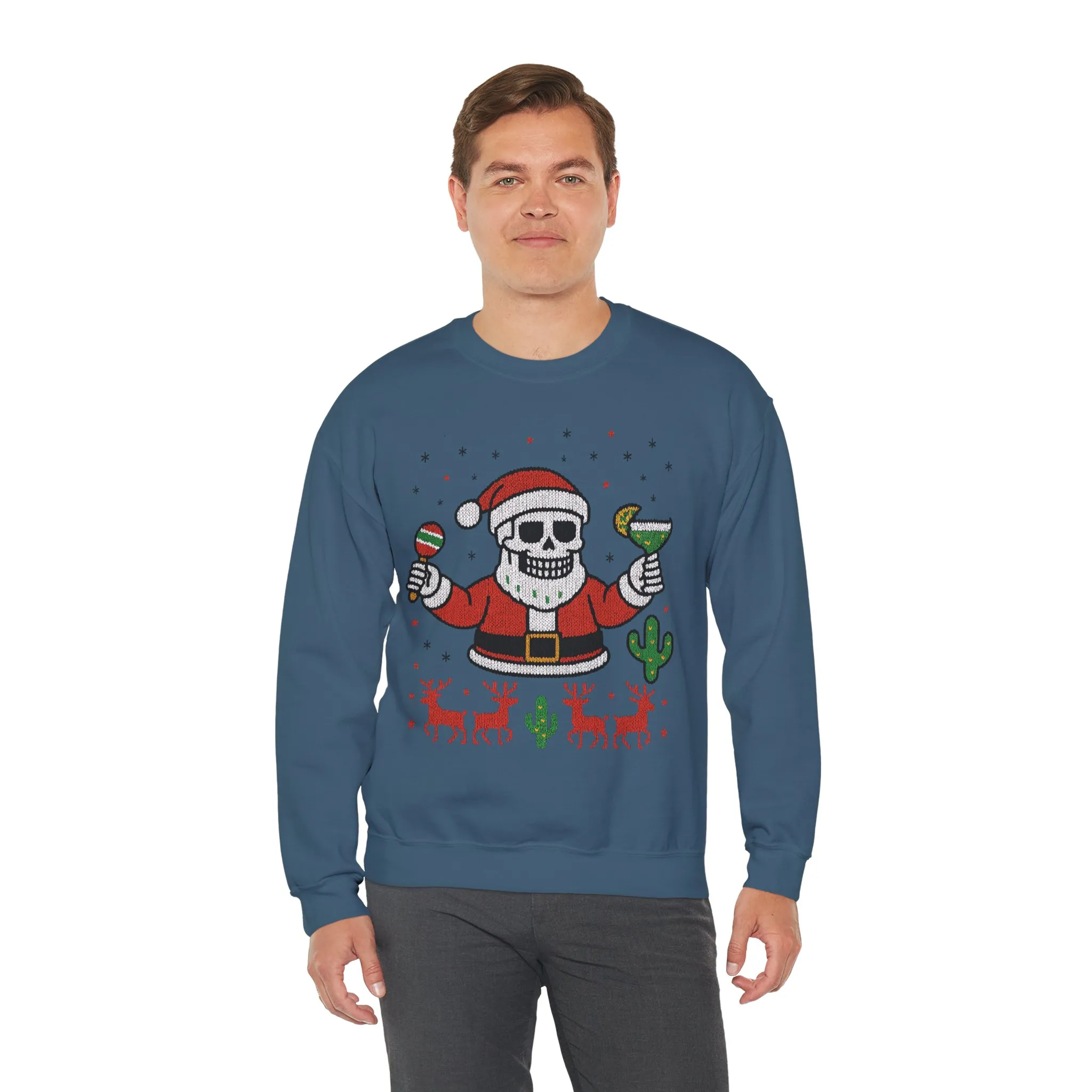 Skeleton Santa Ugly Christmas Sweatshirt for Men, Funny Margarita Holiday Jumper - Image 15