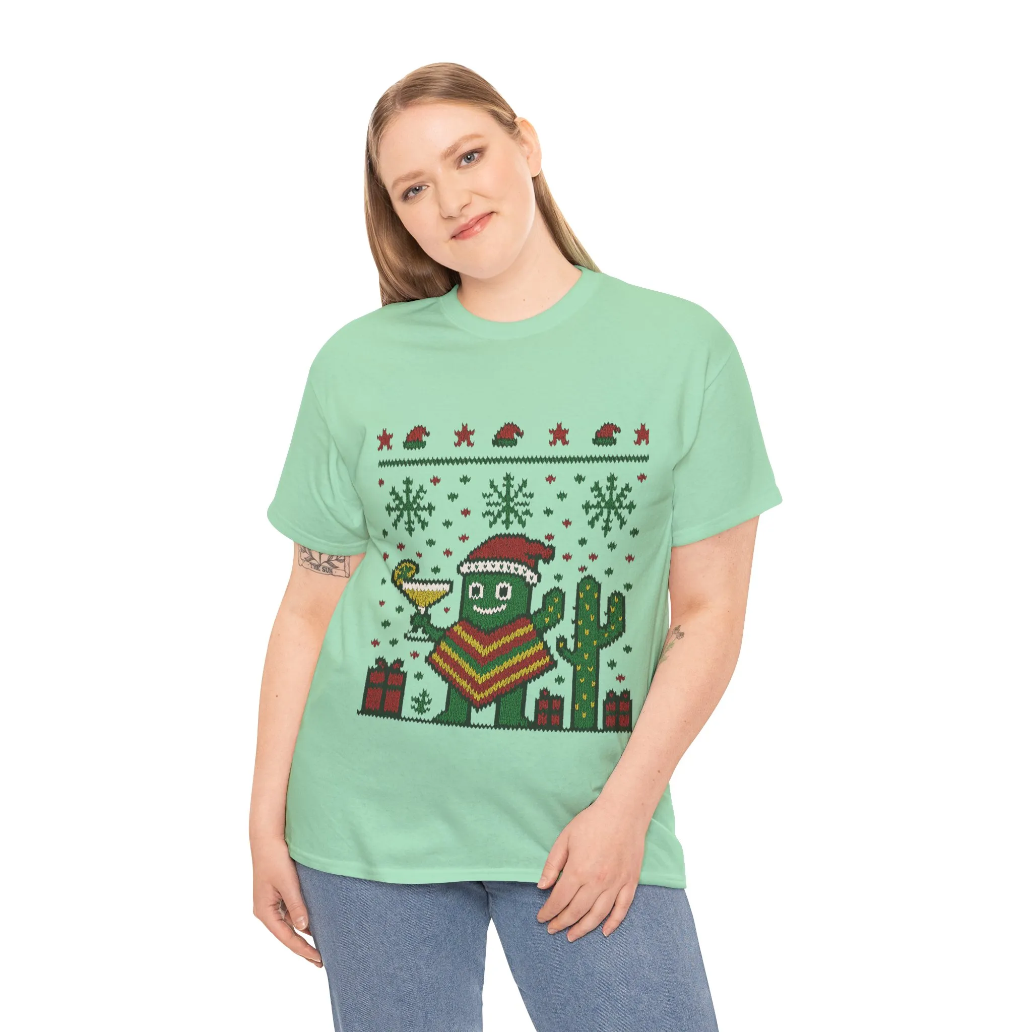 Festive Cactus Christmas Shirt, Funny Holiday Santa Hat Tee for Women, Women's Funny Xmas Shirt - Image 3