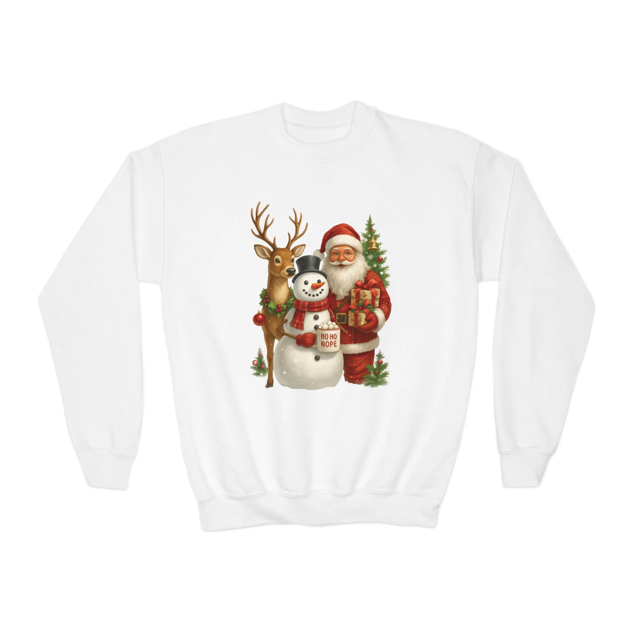 Kids Santa, Snowman - Reindeer Christmas Sweatshirt, Cute Ho Ho Nope Holiday Jumper, Funny Santa Sweater for Girls - Image 4