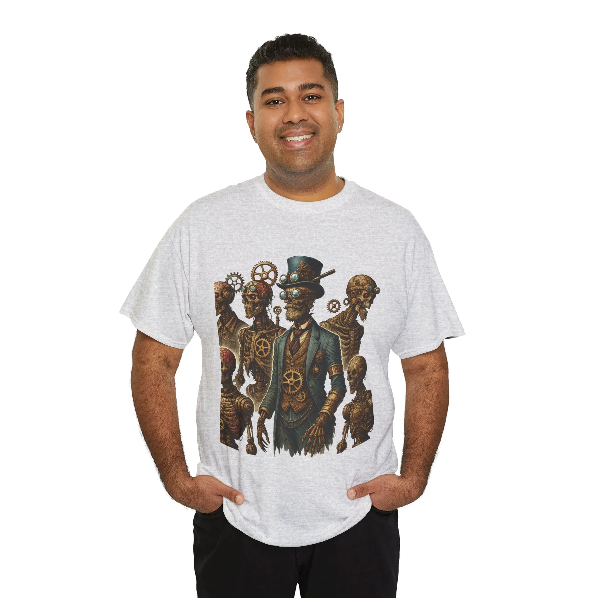 Steampunk Skeleton Gentleman T-Shirt, Vintage Mechanical Robot Skull Design, Gothic Industrial Cyberpunk Tee for Men - Image 6