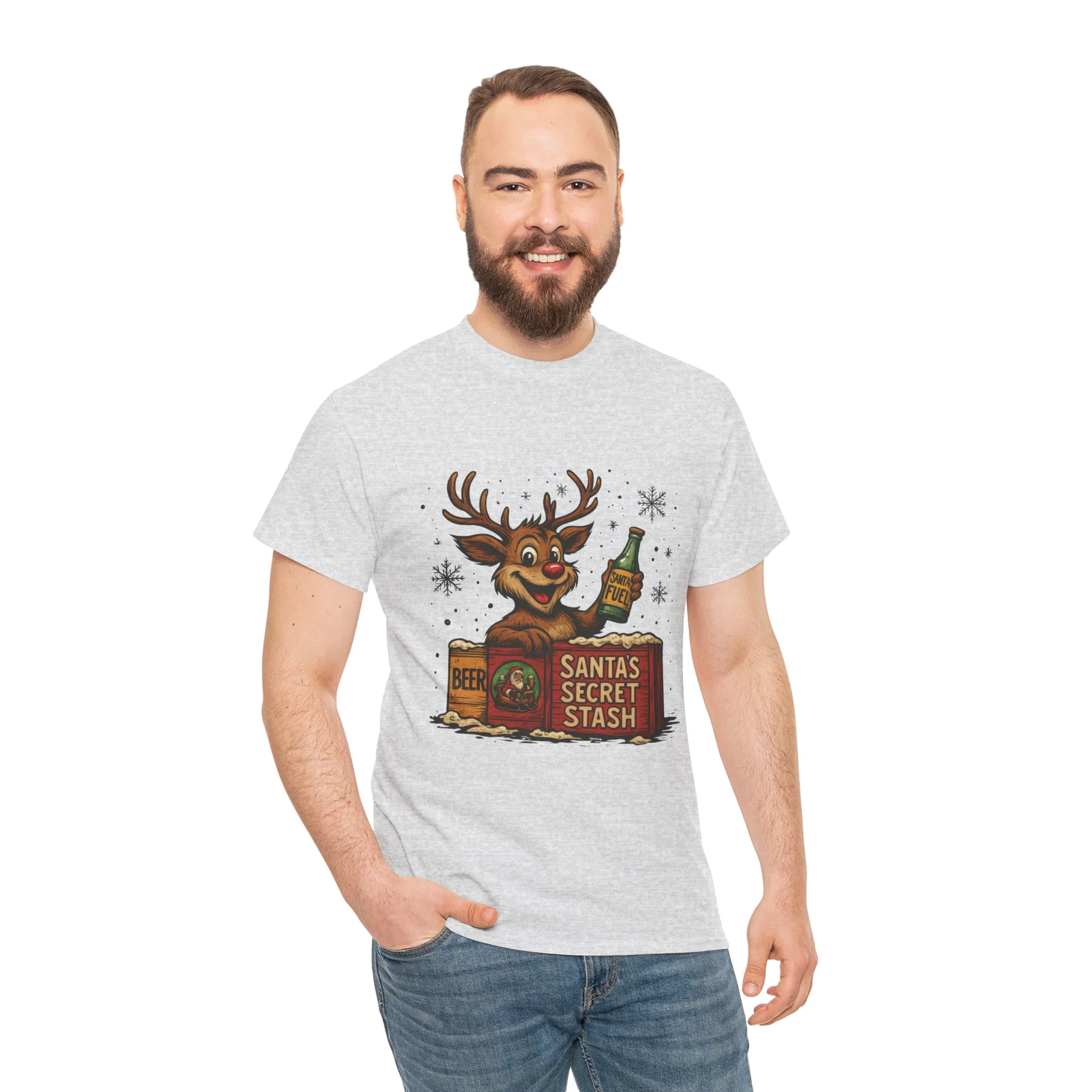 Men's Funny Christmas T-Shirt, Santa's Secret Stash Reindeer Tee - Image 5