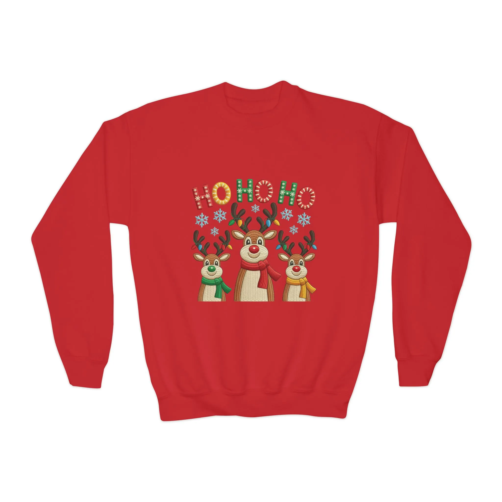 Ho Ho Ho Reindeer Sweatshirt for Girls, Cute Kids Christmas Pullover - Image 22