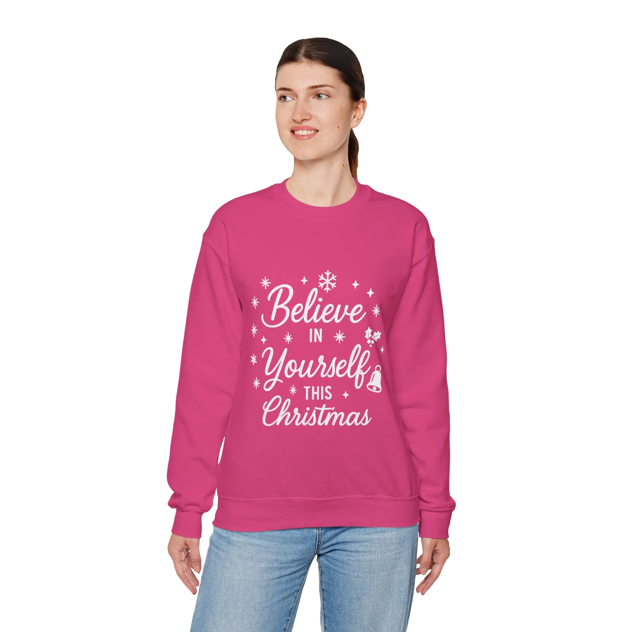 Women's Believe in the Magic Christmas Sweatshirt, Cozy Holiday Santa Hat Pullover, Women's Heavy Blend™ Crewneck Sweatshirt - Image 24