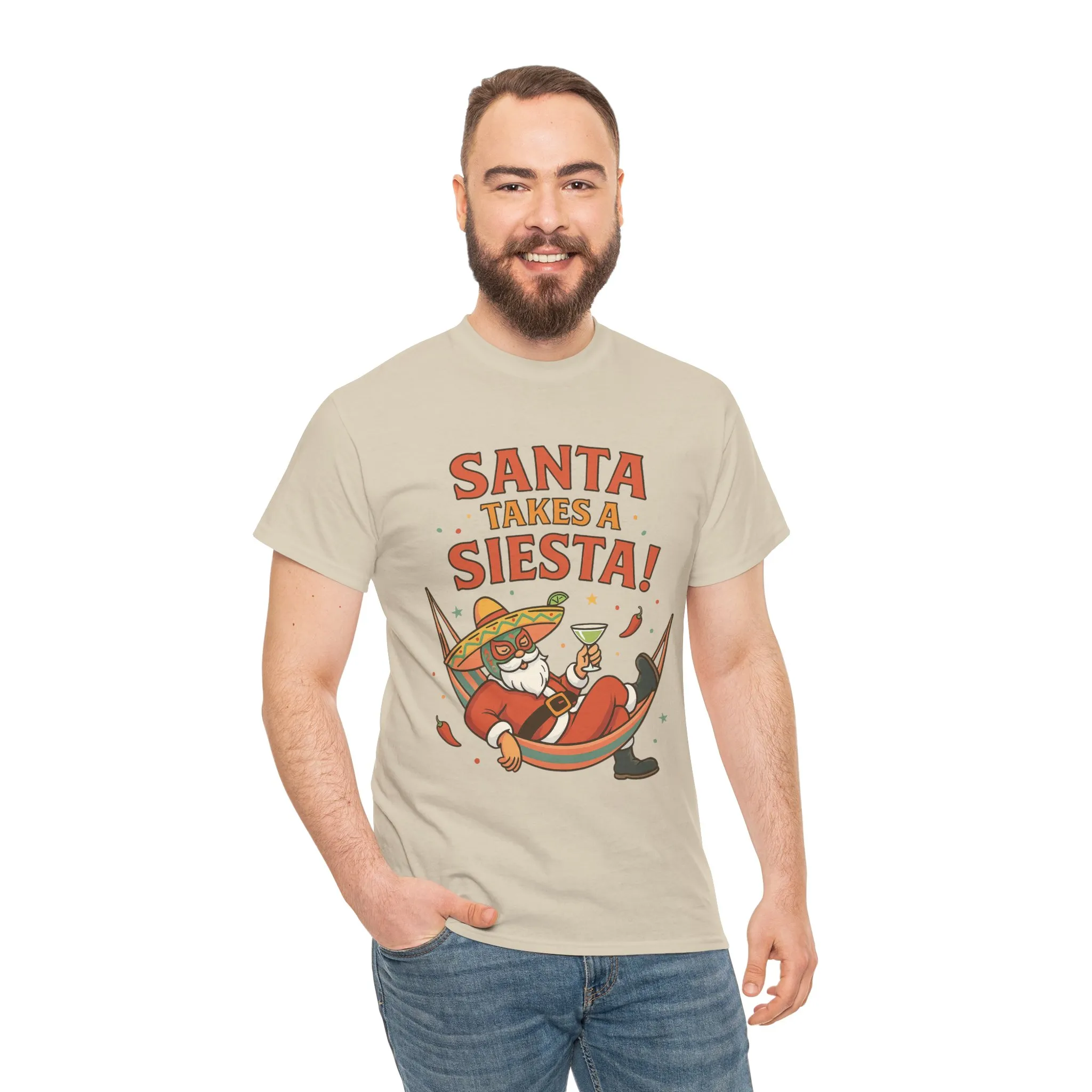 Santa Takes a Siesta Funny Christmas T-Shirt for Men, Mexican Santa Holiday Tee - Image 8