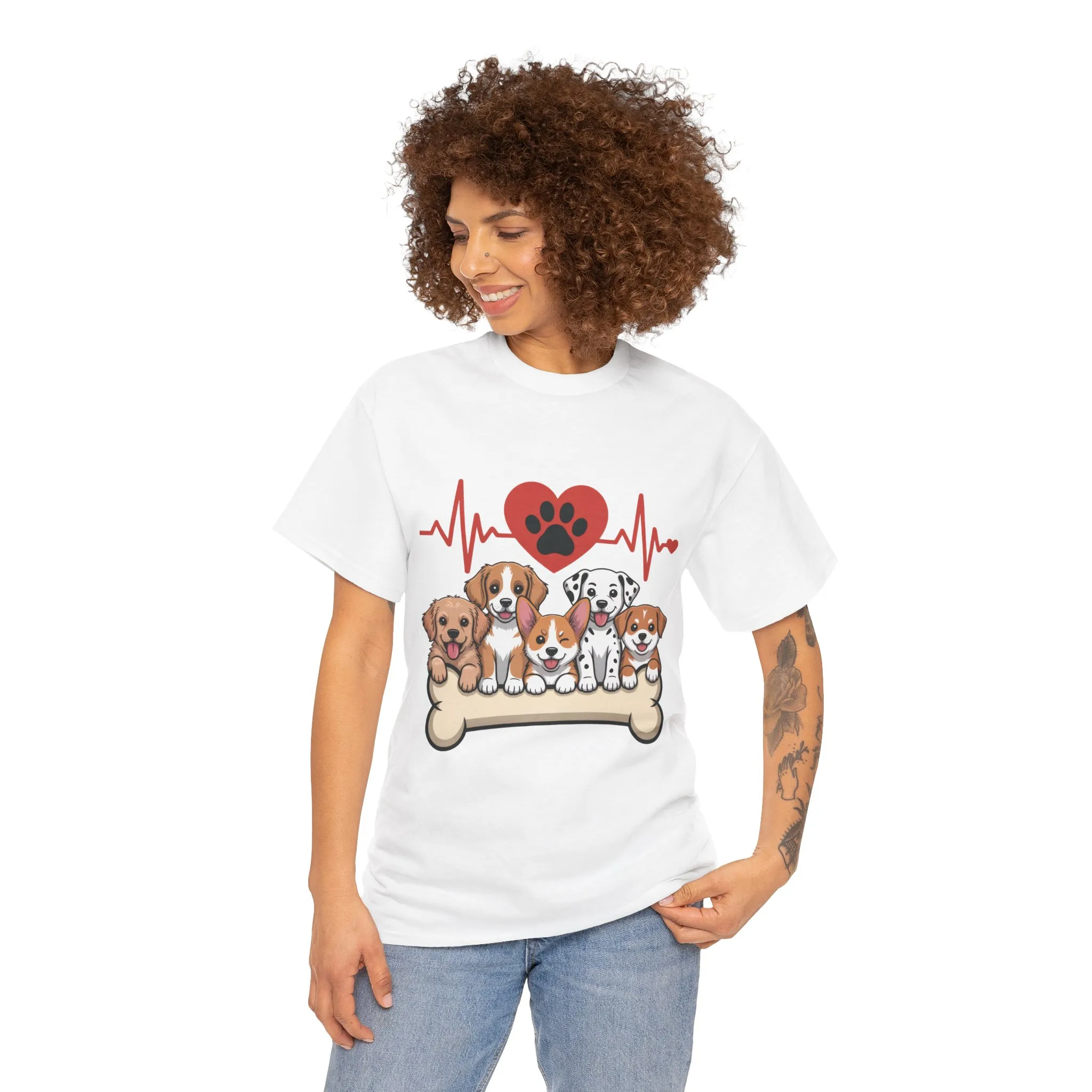 Cute Puppy Heartbeat Women's T-Shirt, Dog Lover Gift, Paw Print Heart Graphic Tee