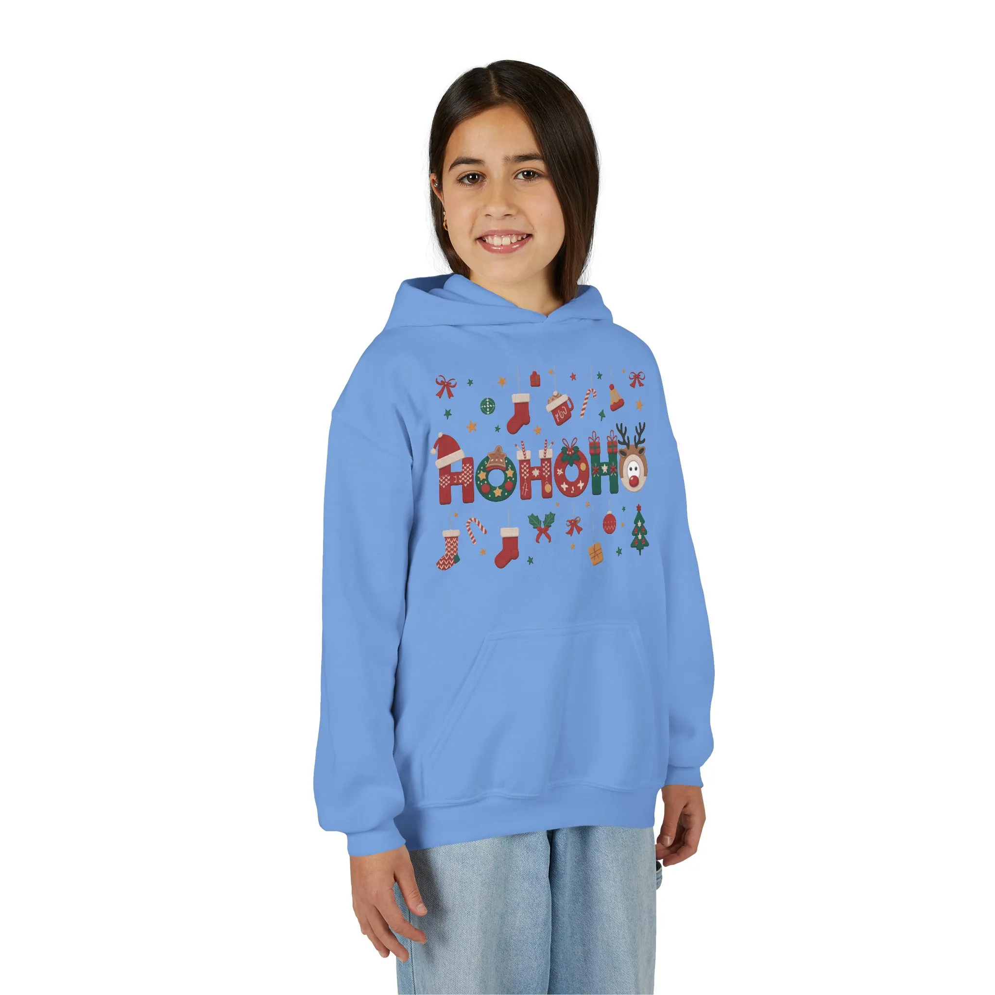 Ho Ho Ho Kids Christmas Hoodie, Cute Girls Holiday Sweatshirt, Gingerbread - Reindeer Festive Design, Cozy Winter Christmas Outfit - Image 15