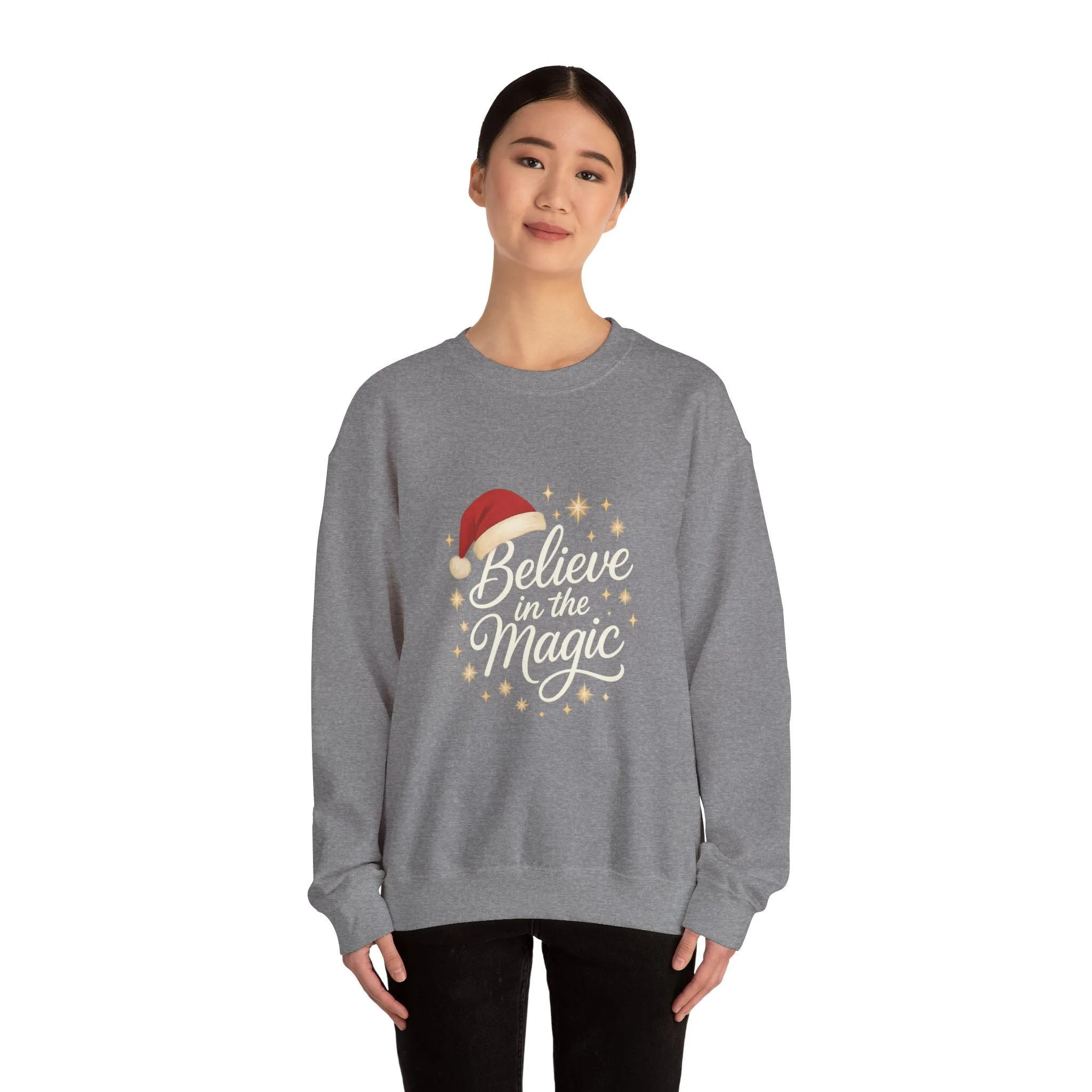 Believe in the Magic Women's Christmas Shirt, Santa Hat Holiday Cozy Sweatshirt, Women's Heavy Blend™ Crewneck Sweatshirt - Image 8