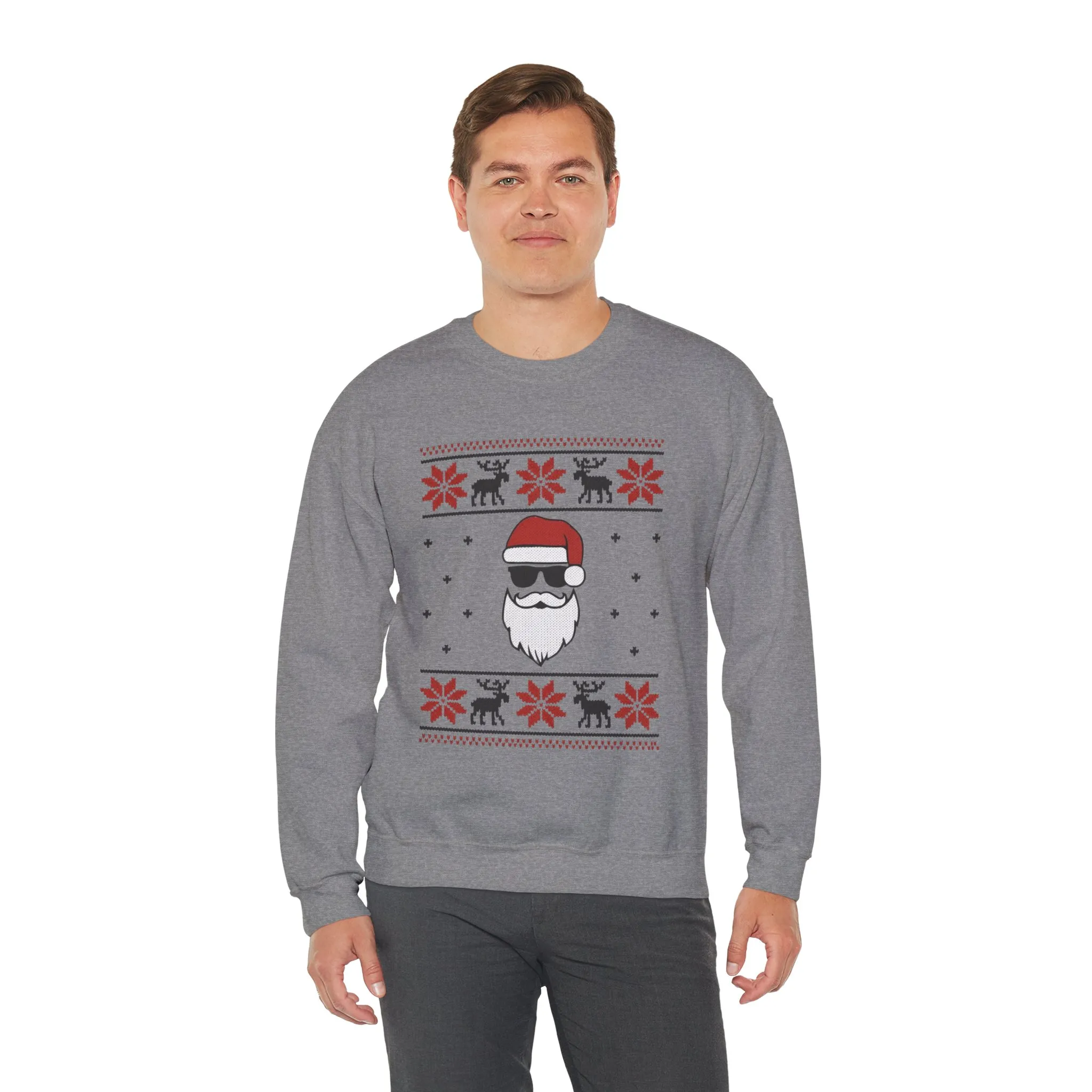 Cool Santa Men's Sweatshirt, Funny Knit Look Pullover, Retro Christmas Sweater Style - Image 15